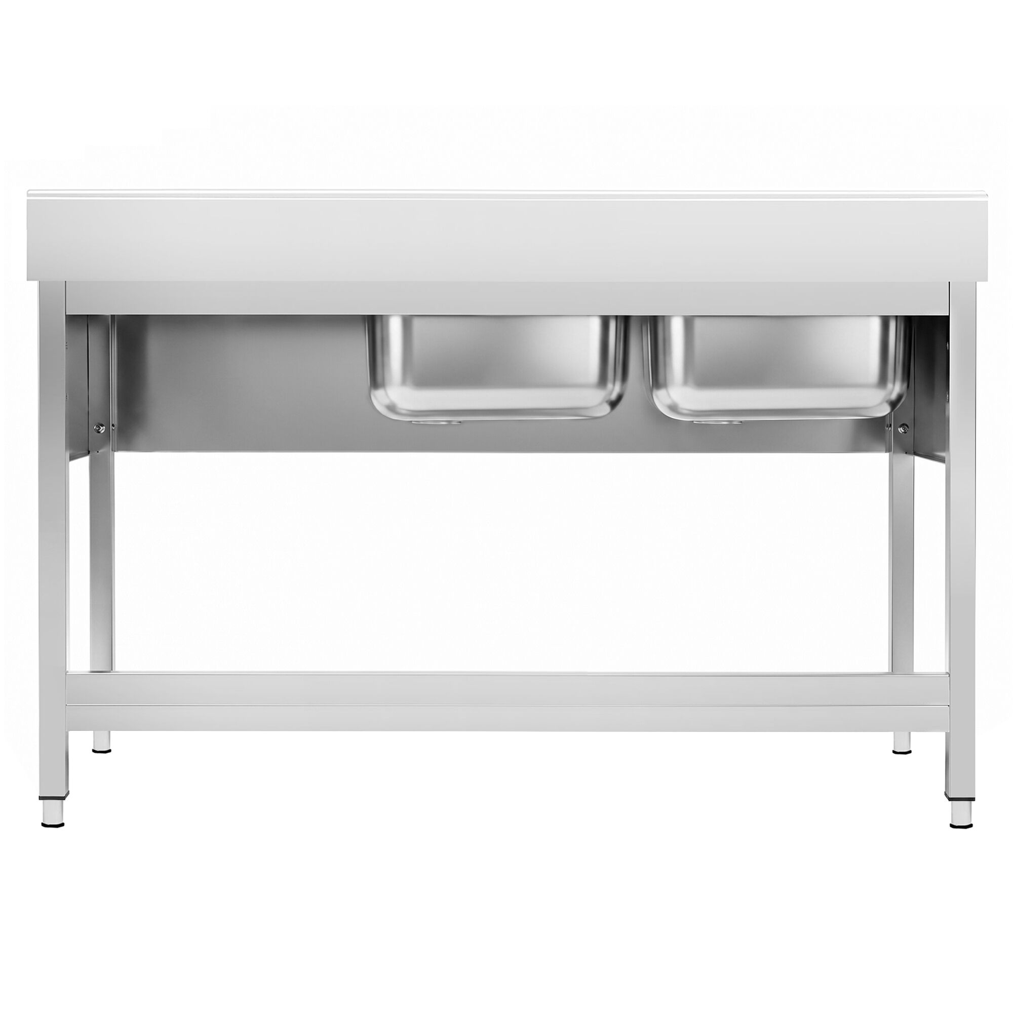 Stainless Steel Commercial Sink Unit PREMIUM - 1400x700mm - with Double Bowl Left-hand - with Undershelf