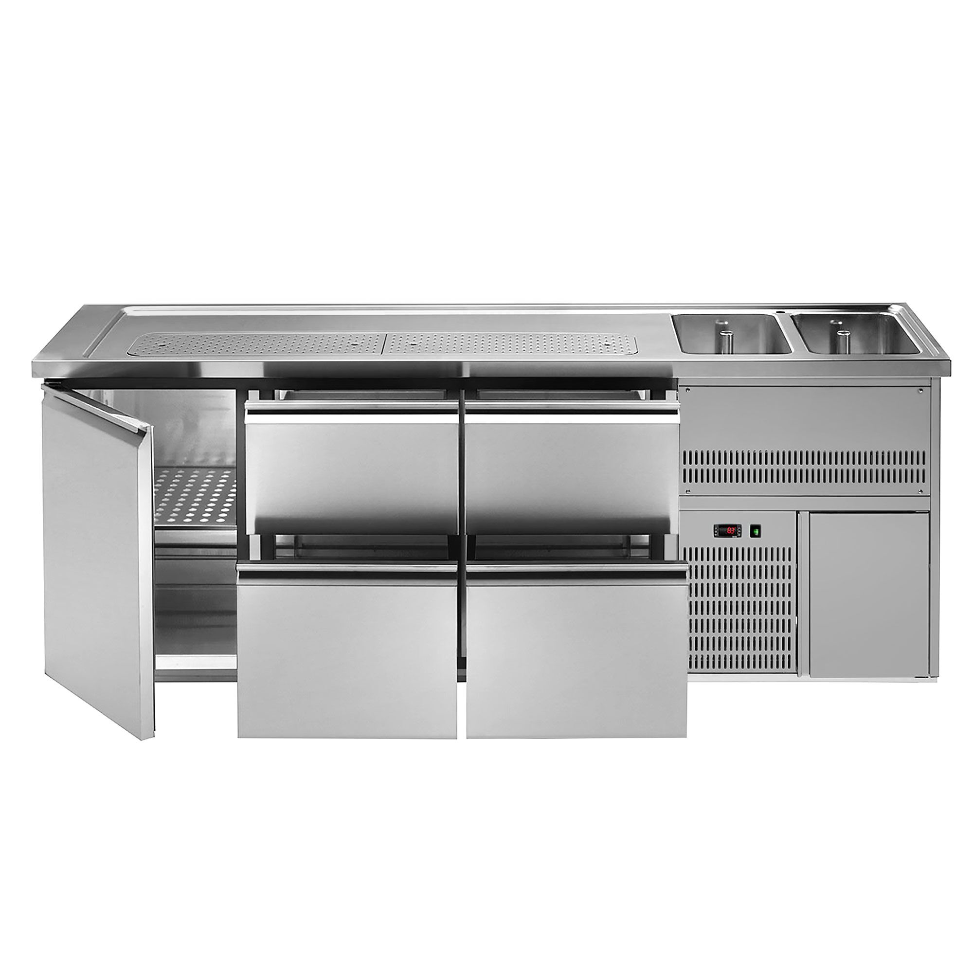 Comptoir de bar réfrigéré Premium PLUS - 2500x700mm - 1 porte & 4 tiroirs