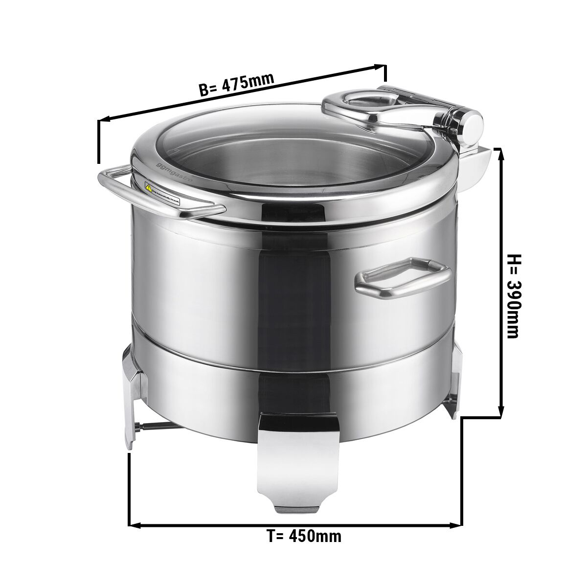 Chafing dish - Rond - avec couvercle en verre à fermeture douce (Soft-Close) - 8.9L