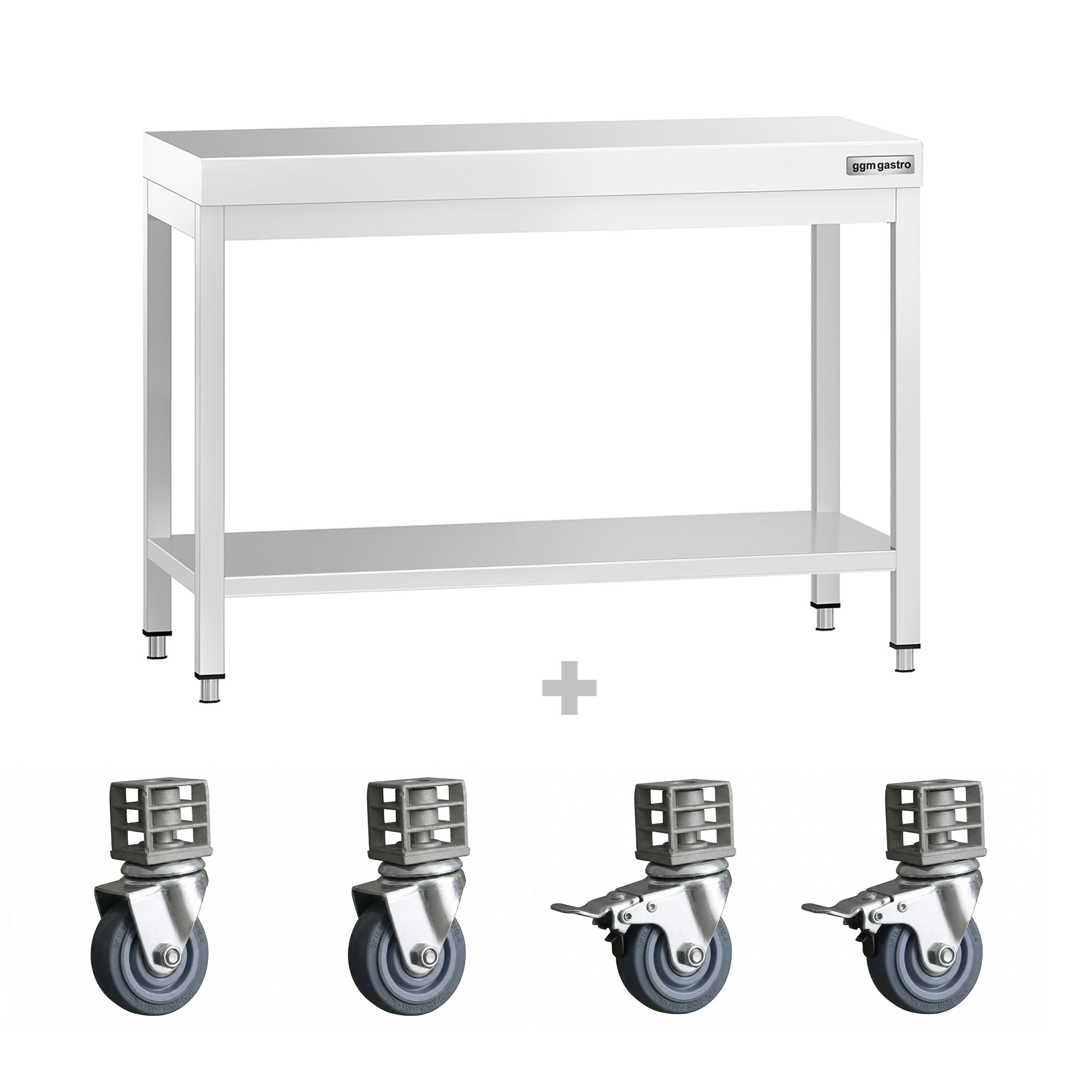 Table de travail en inox PREMIUM - 1000 x 600 mm - avec tablette inférieure et roulettes
