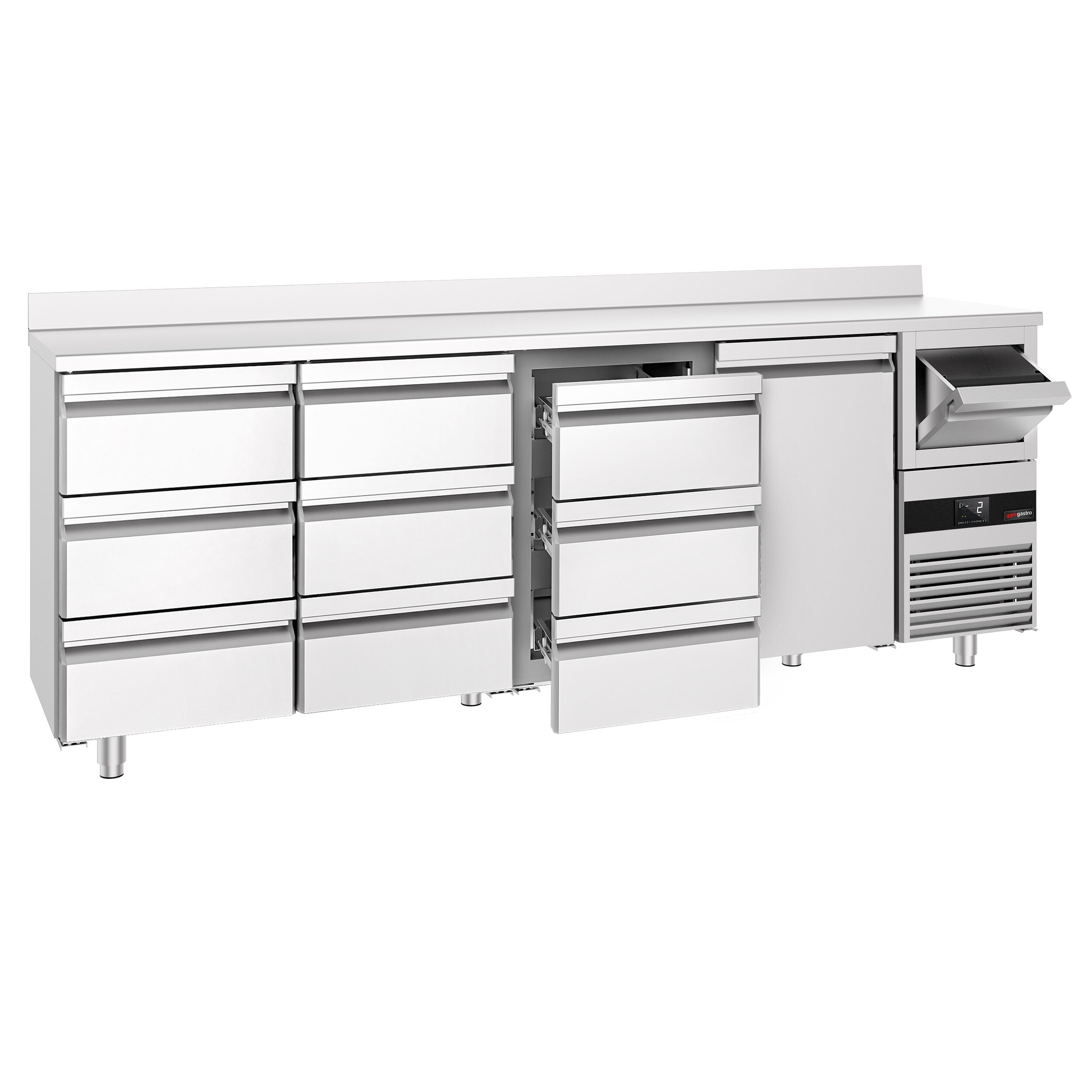 Barkoelkast PREMIUM - 2690x600mm - met 1 deur & 9 laden - 775l