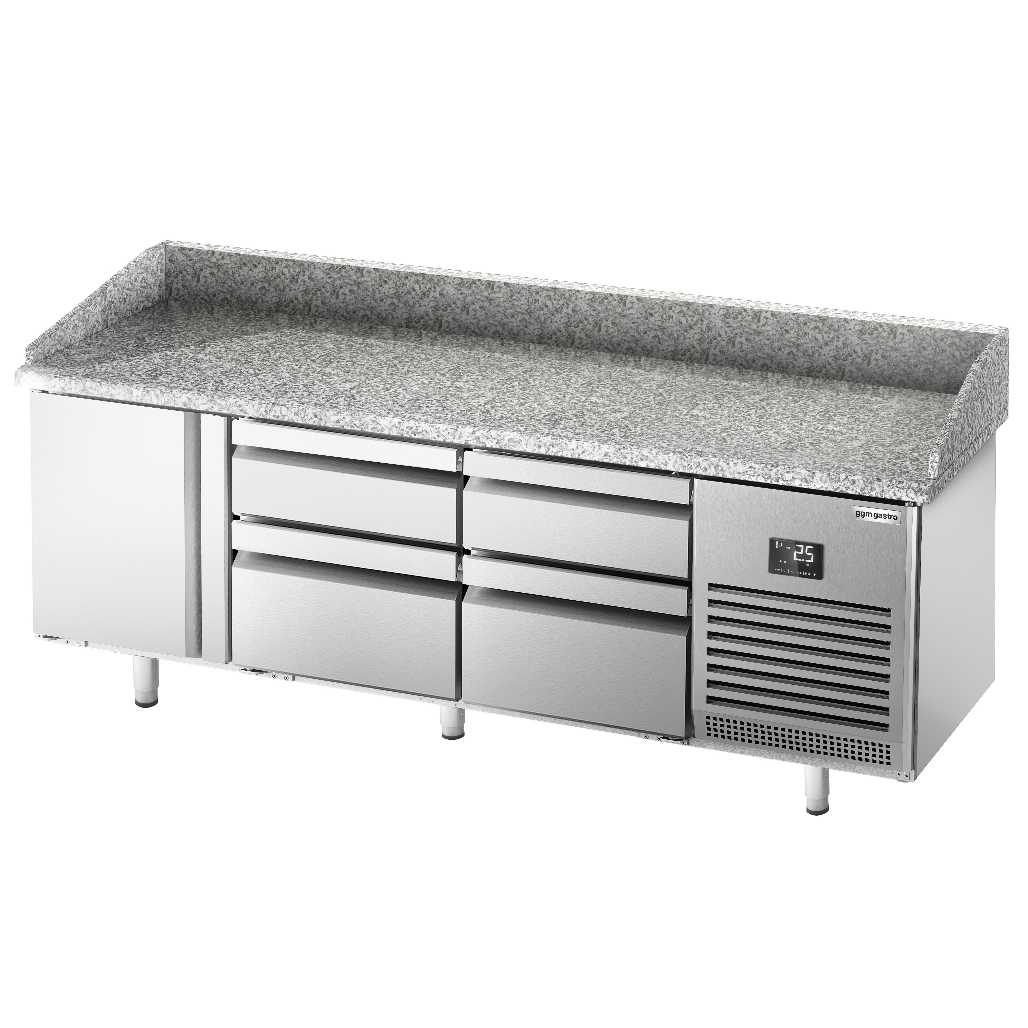 Commercial Pizza Prep Counter - Granite Top PREMIUM PLUS - 1980x700mm - with 1 doors & 4 drawers