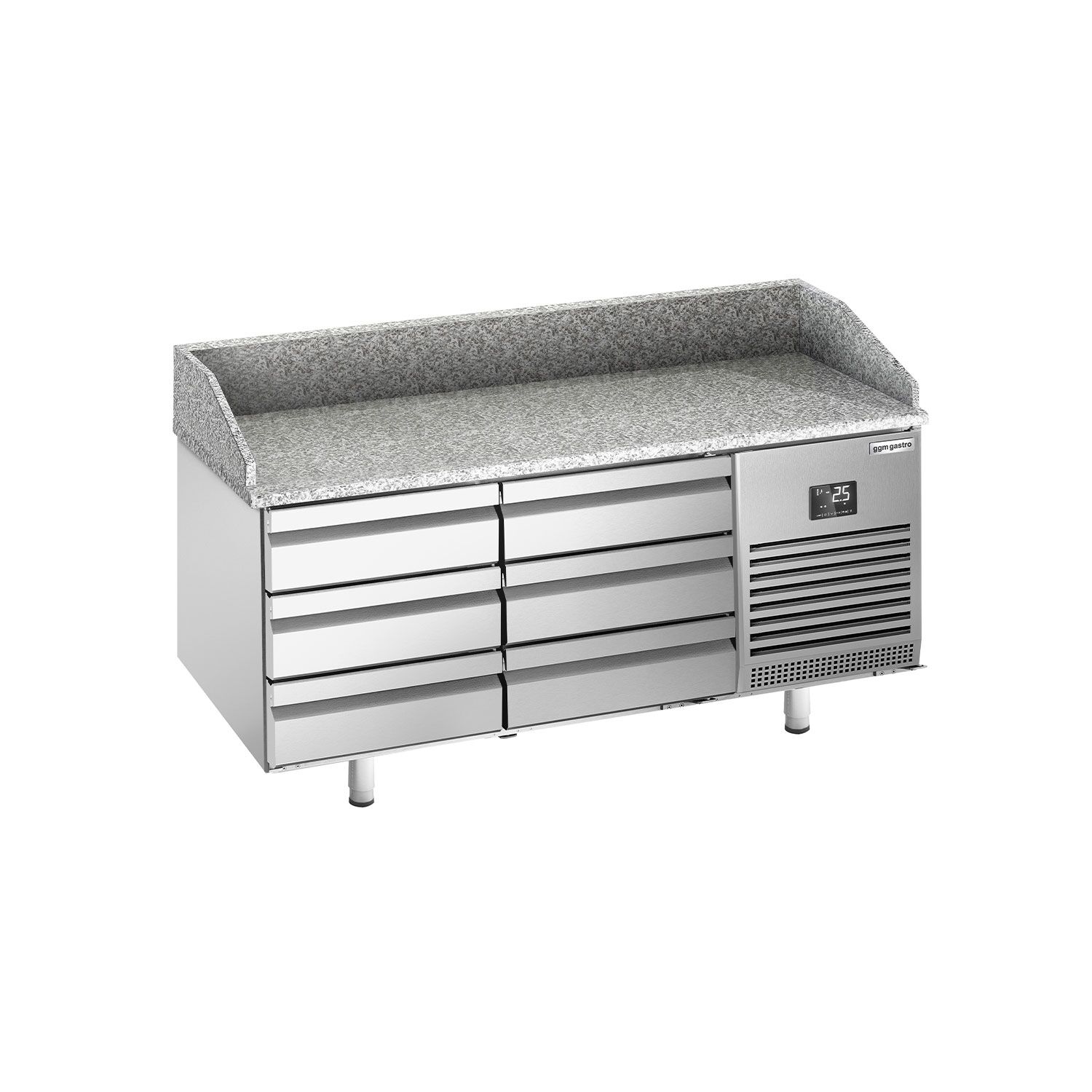 Commercial Pizza Prep Counter - Granite Top PREMIUM PLUS - 1980x700mm - with 0 doors & 6 dough drawers