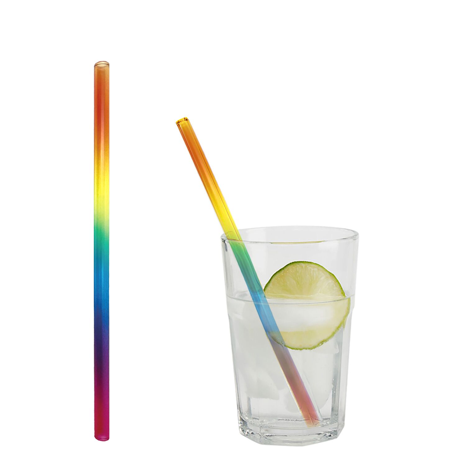 (50 pièces) Pailles en verre – 200 mm – Ø 8 mm – arc-en-ciel – incl. 1 brosse de nettoyage
