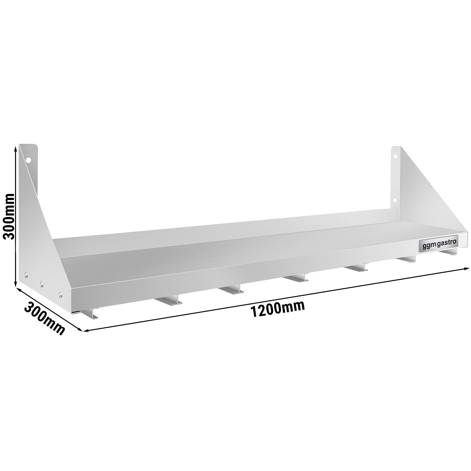 Étagère murale en inox pour Bacs GN 6x GN 1/6 - 1200x300mm - 1 niveaux - incl. glissières pour bacs GN