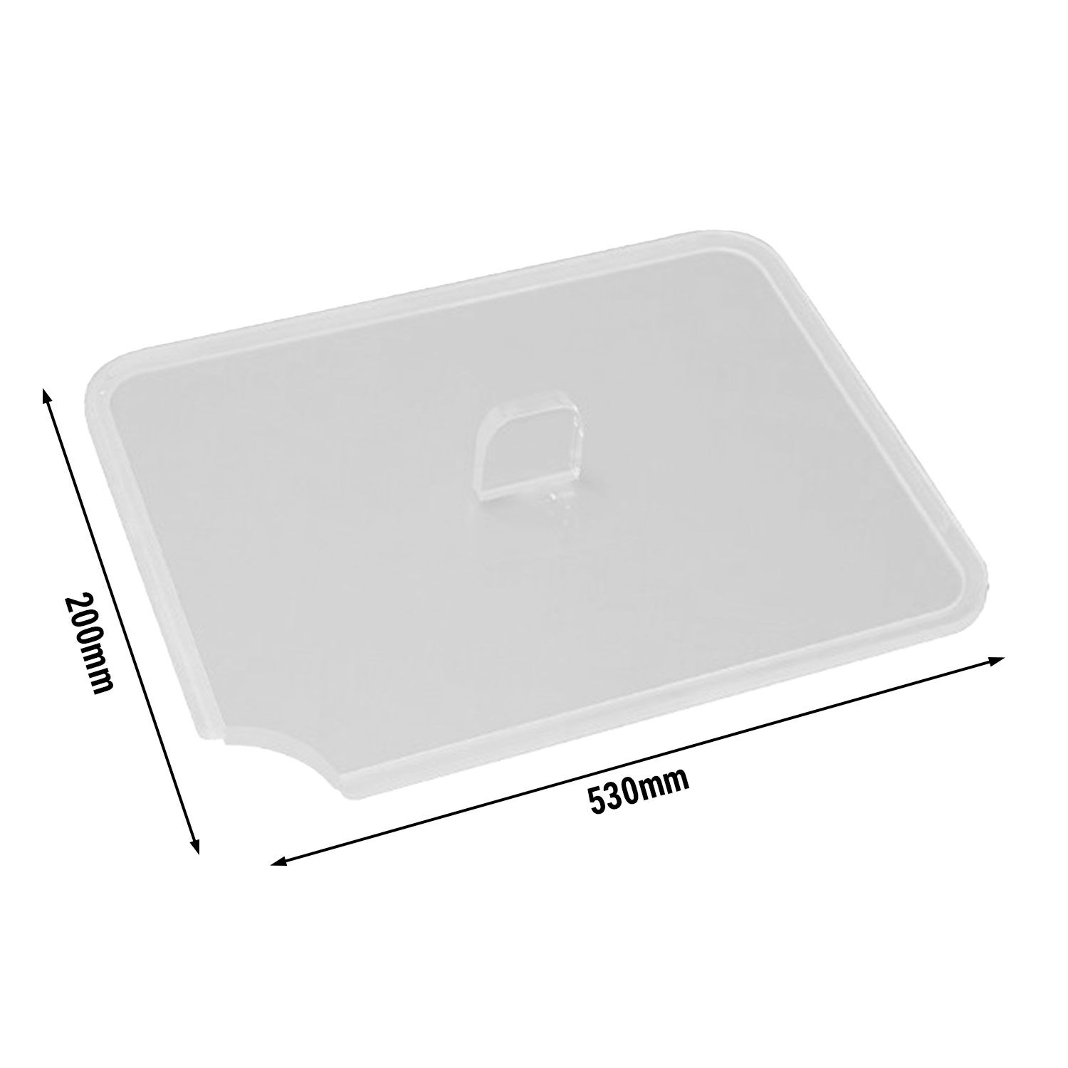 Couvercle avec encoche pour louche - 530 x 200 x 7 mm - pour plateaux de présentation | bacs à viande | plateaux de présentation | bacs de préparation | bacs alimentaires | couvercle