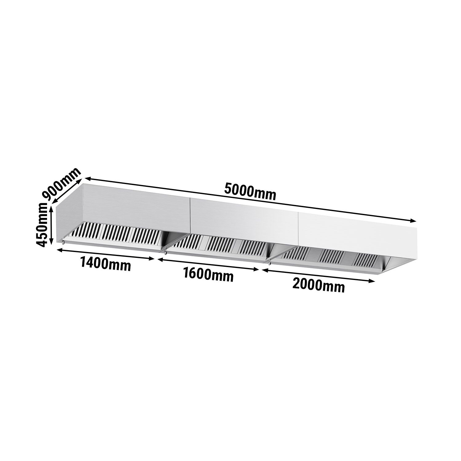 Kutu Tipi Davlumbaz - 5000mm - Alevsavar Filtreli - Aydınlatmalı