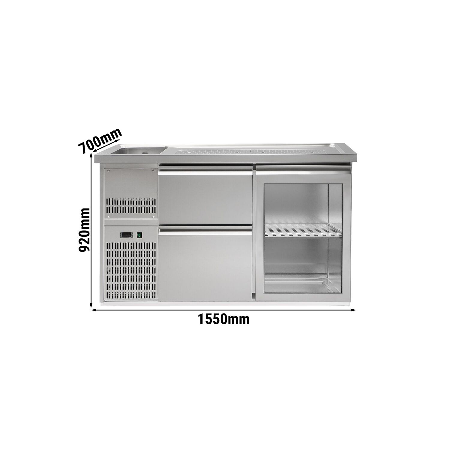 Direct Draw Beer Dispenser / Kegerator PREMIUM PLUS - 1550x700mm - 1 Glass Door & 2 Drawers