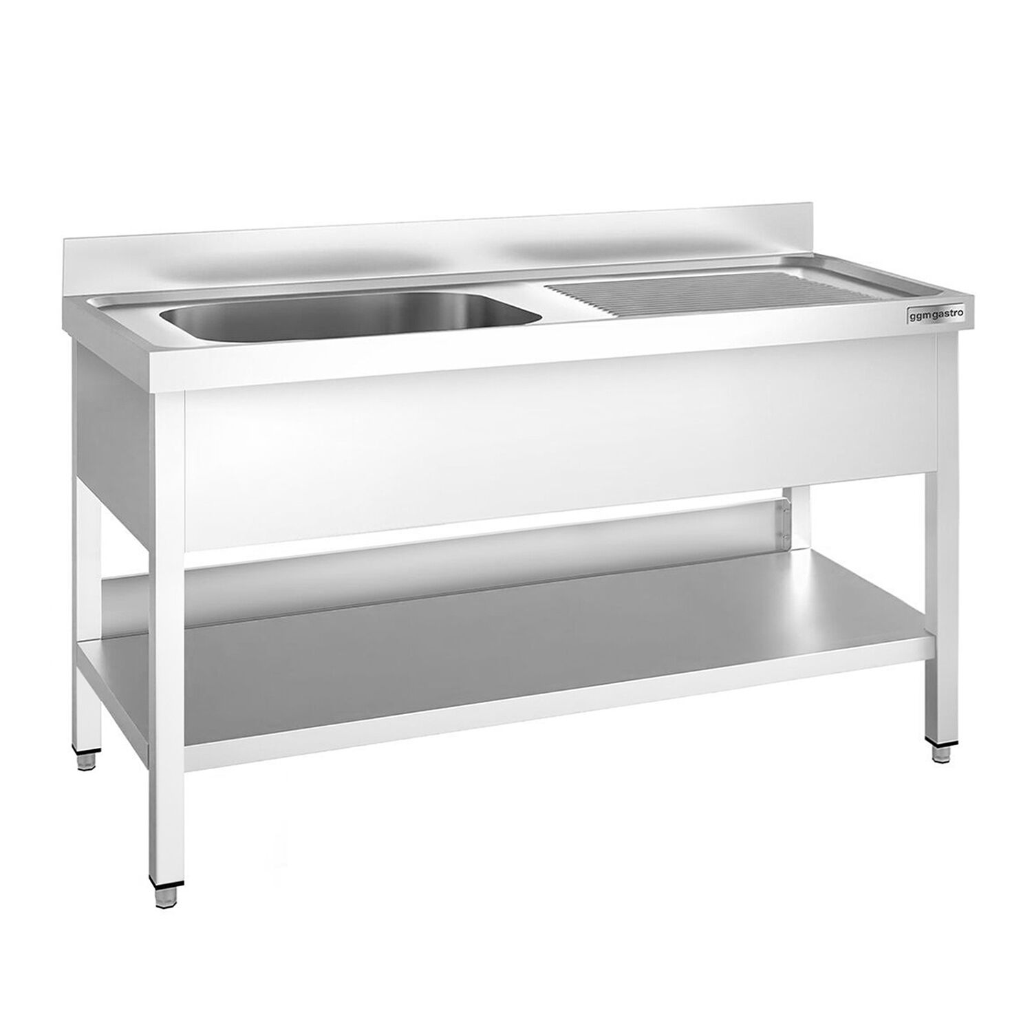 Plonge en inox PREMIUM - 1600x700mm - avec étagère basse - 1 bac à gauche