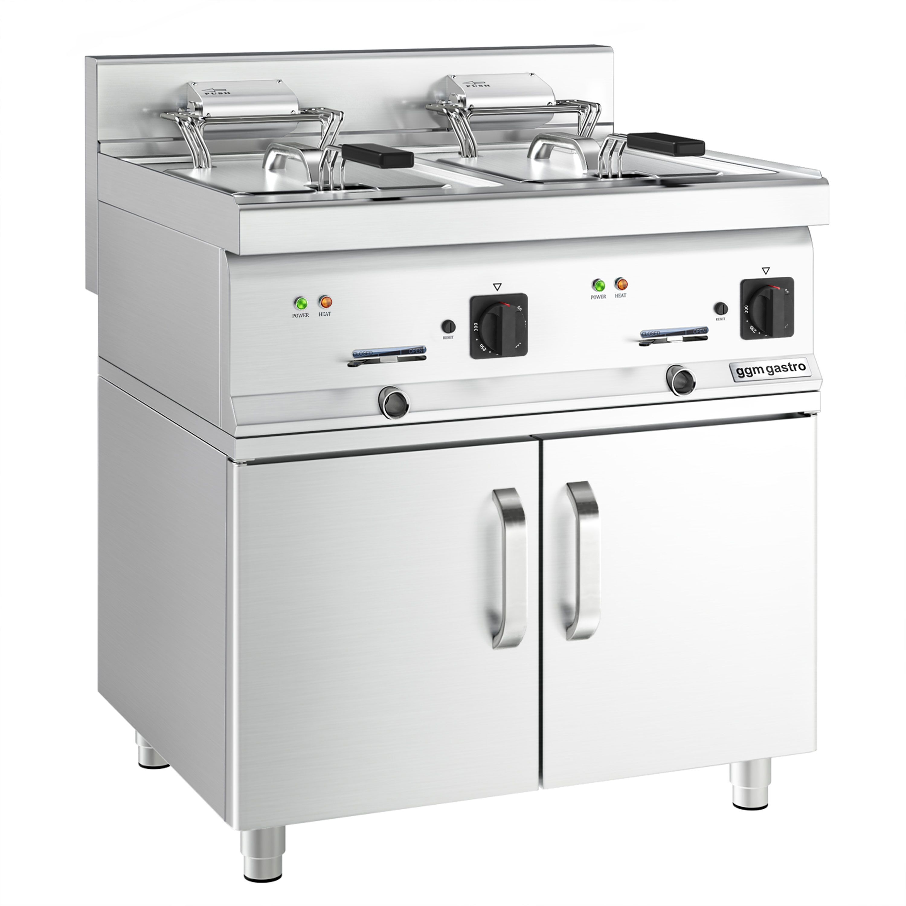 Friteuse électrique double – 10+10 litres – 18 kW – incl. soubassement avec 2 portes