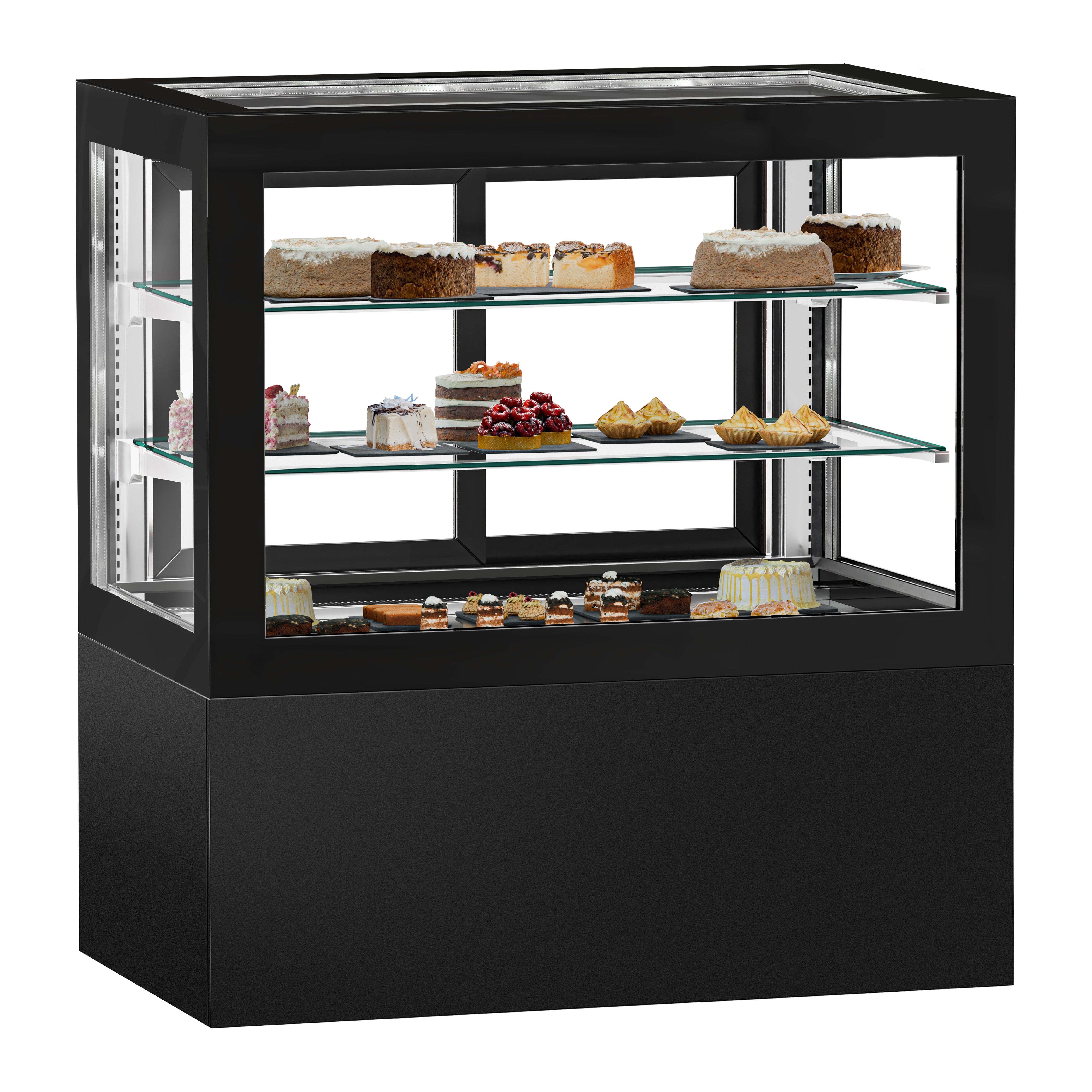 Vitrine de comptoir réfrigérée - 570L - 1210mm - Double vitrage - portes coulissantes vitrées arrière - Noir