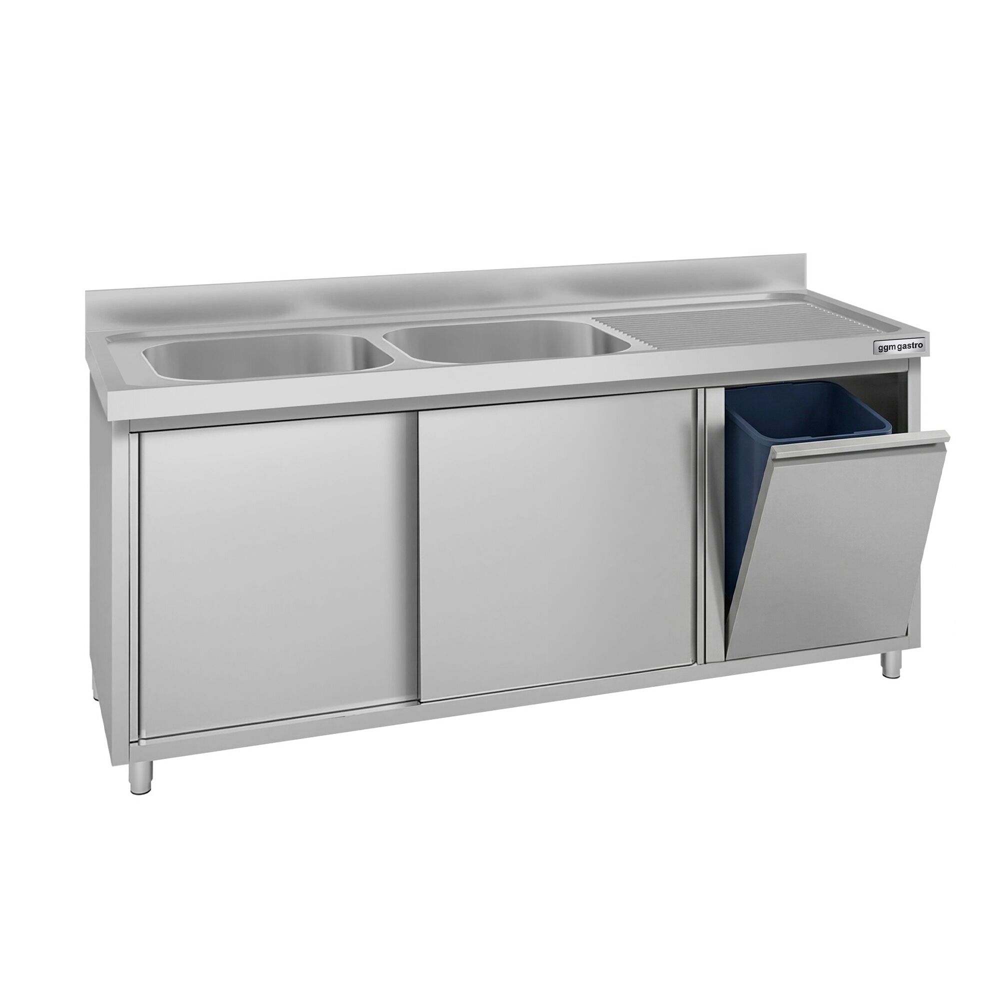 Meuble évier ECO - 1800 x 600 mm - avec poubelle & 2 bacs à gauche