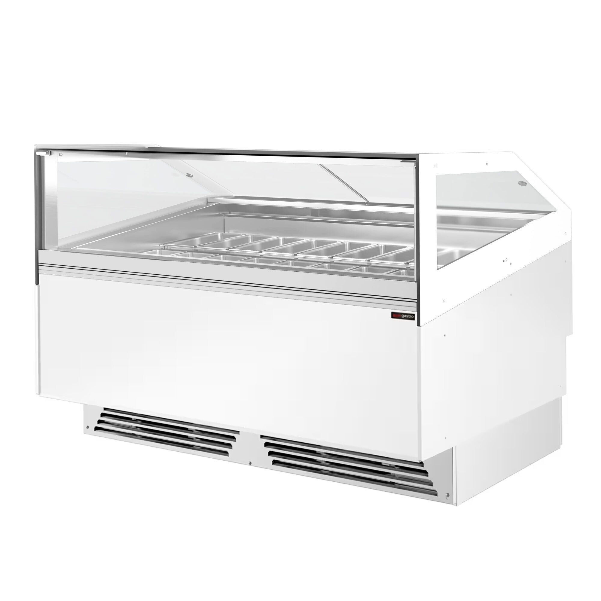 Vitrine à glace ADAM – 1700 mm – refroidissement ventilé – pour 18 bacs à glace de 5 litres ou 12 bacs à glace de 7 litres – Blanc