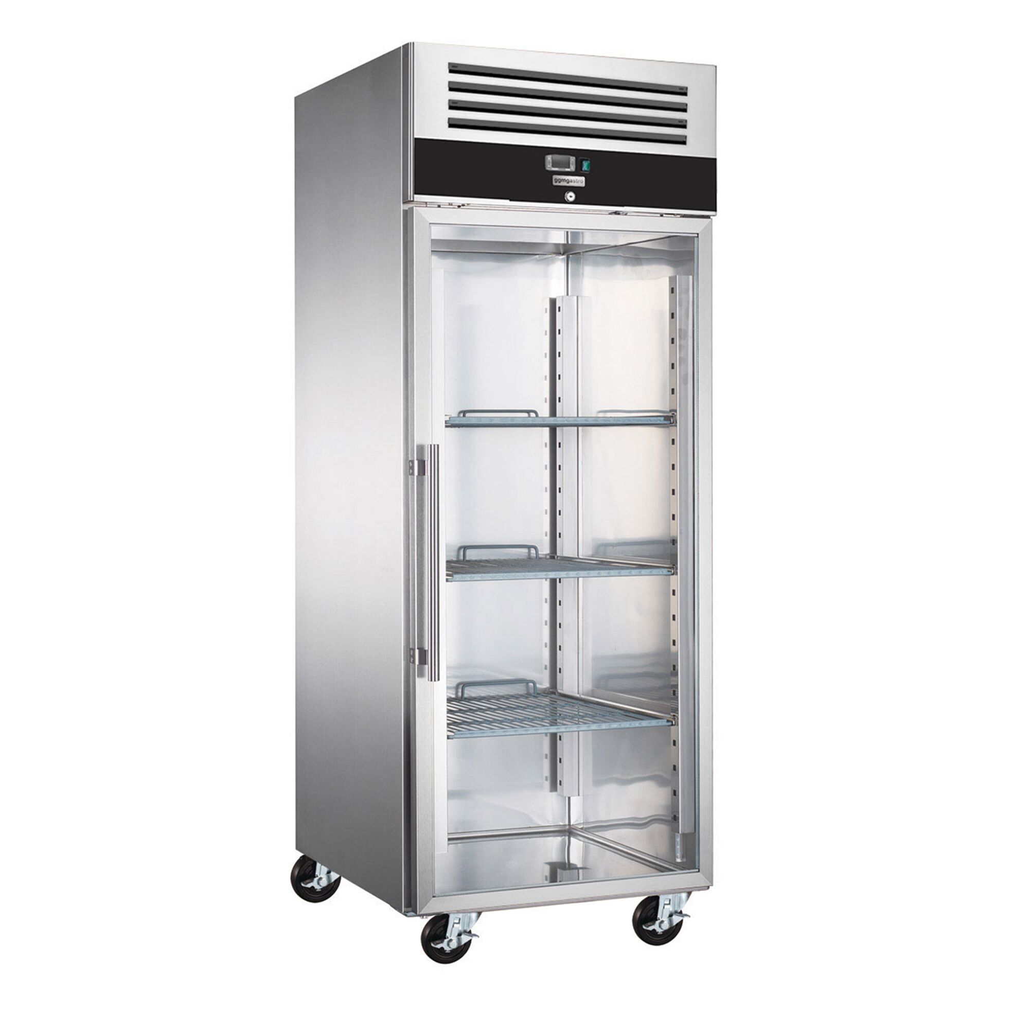 Armoire pâtissière négative Inox AISI 304 PREMIUM - EN 600x800 - 612 L - avec 1 porte vitrée & Glissières & 10 grilles - Roulettes - Noire