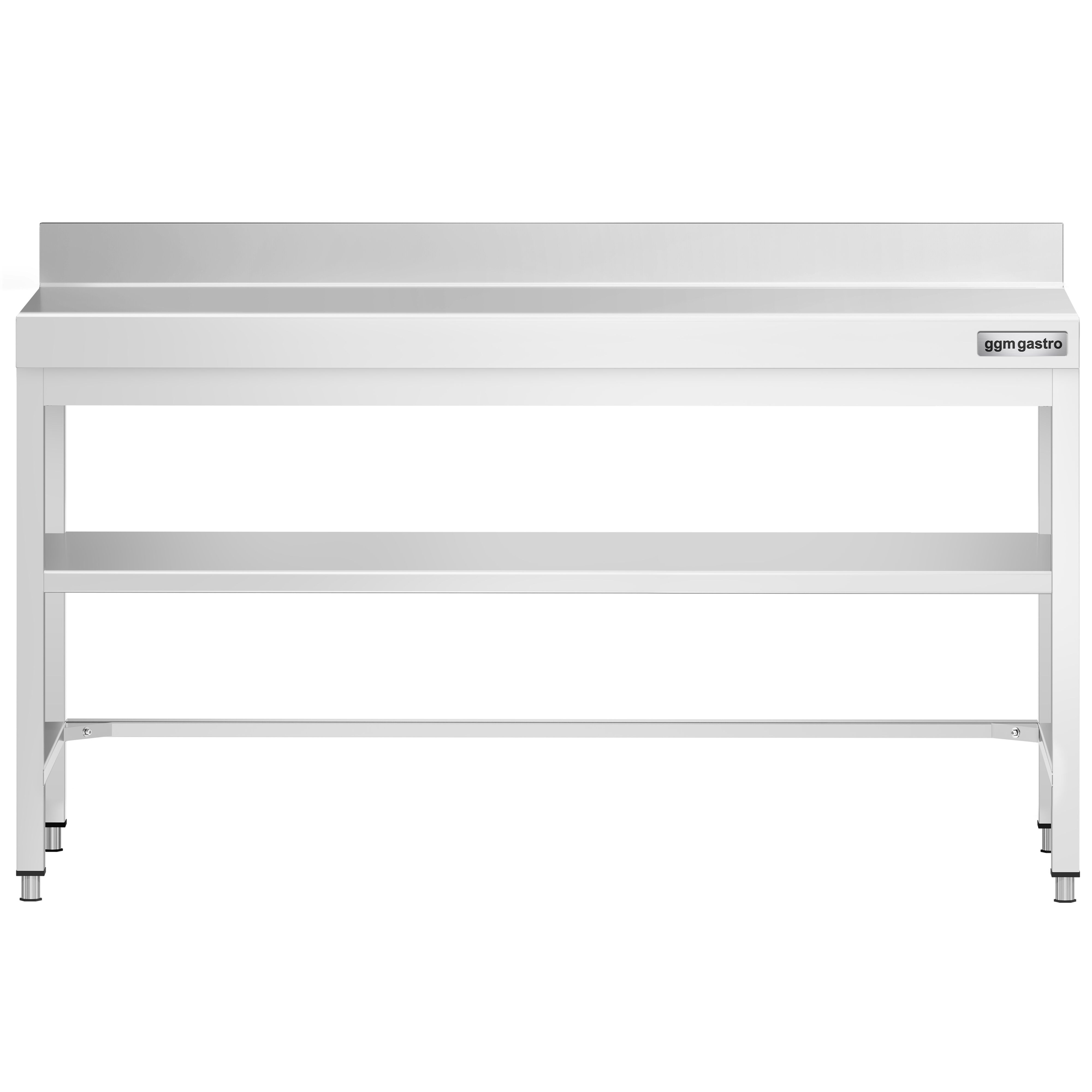 Table de travail inox PREMIUM - 2000 x 700 mm - avec tablette inférieure, Dosseret & Renforts