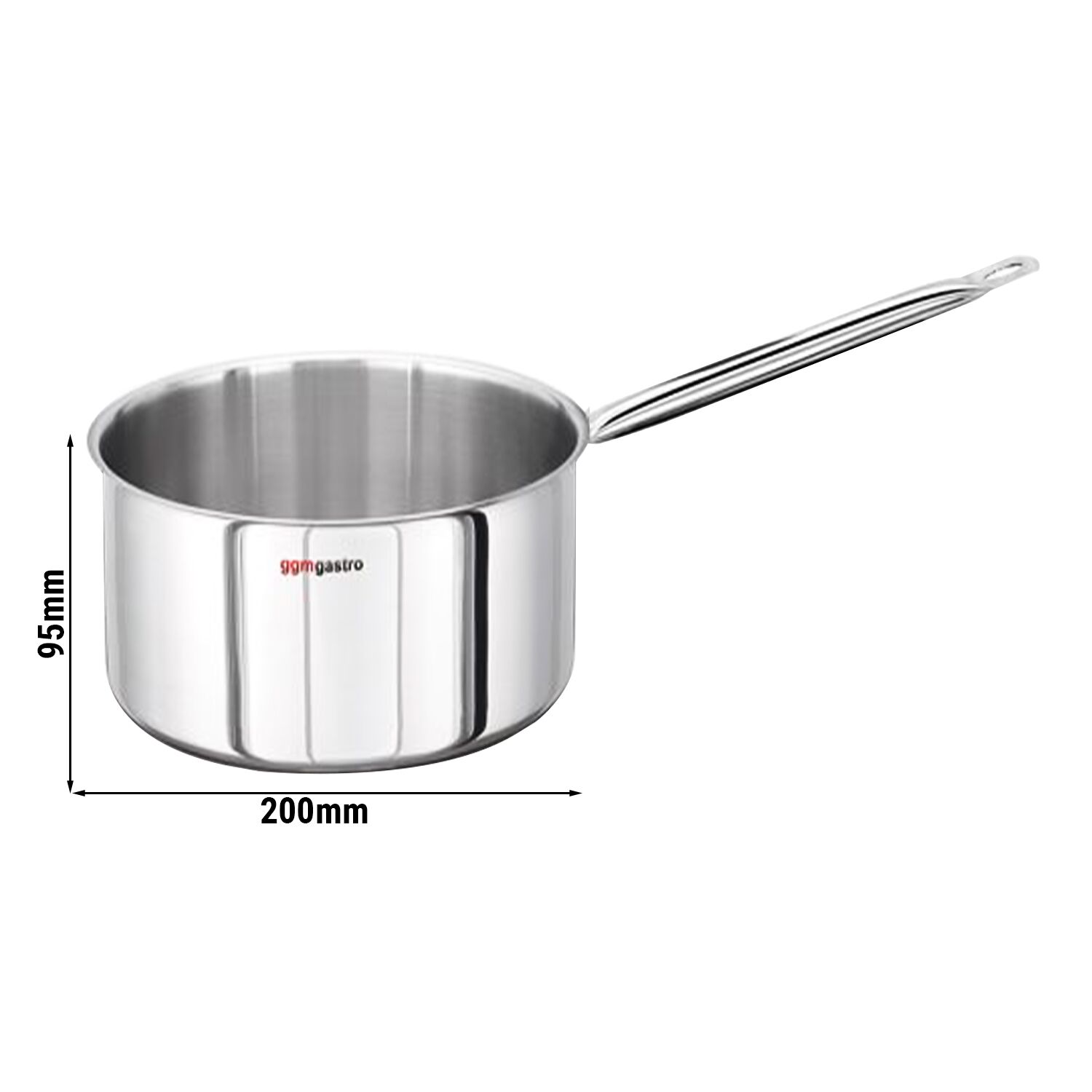 Stiel-Kasserolle - Edelstahl - 4 Liter - Ø 200mm - Höhe: 130mm - Induktionsgeeignet