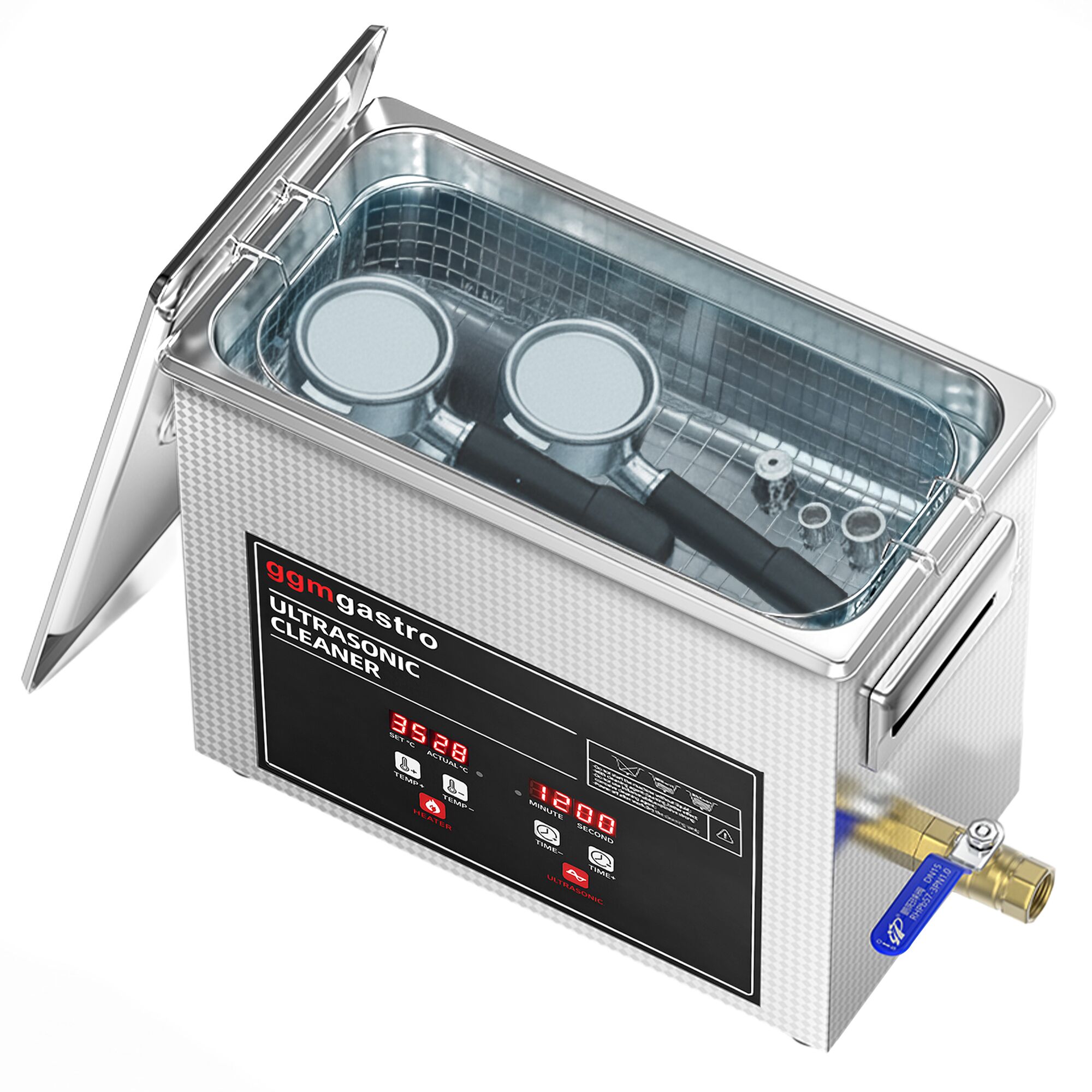 Nettoyeur à Ultrasons - 6,5 Litres - 180 Watt Puissance Ultrasonique - avec Robinet de Vidange