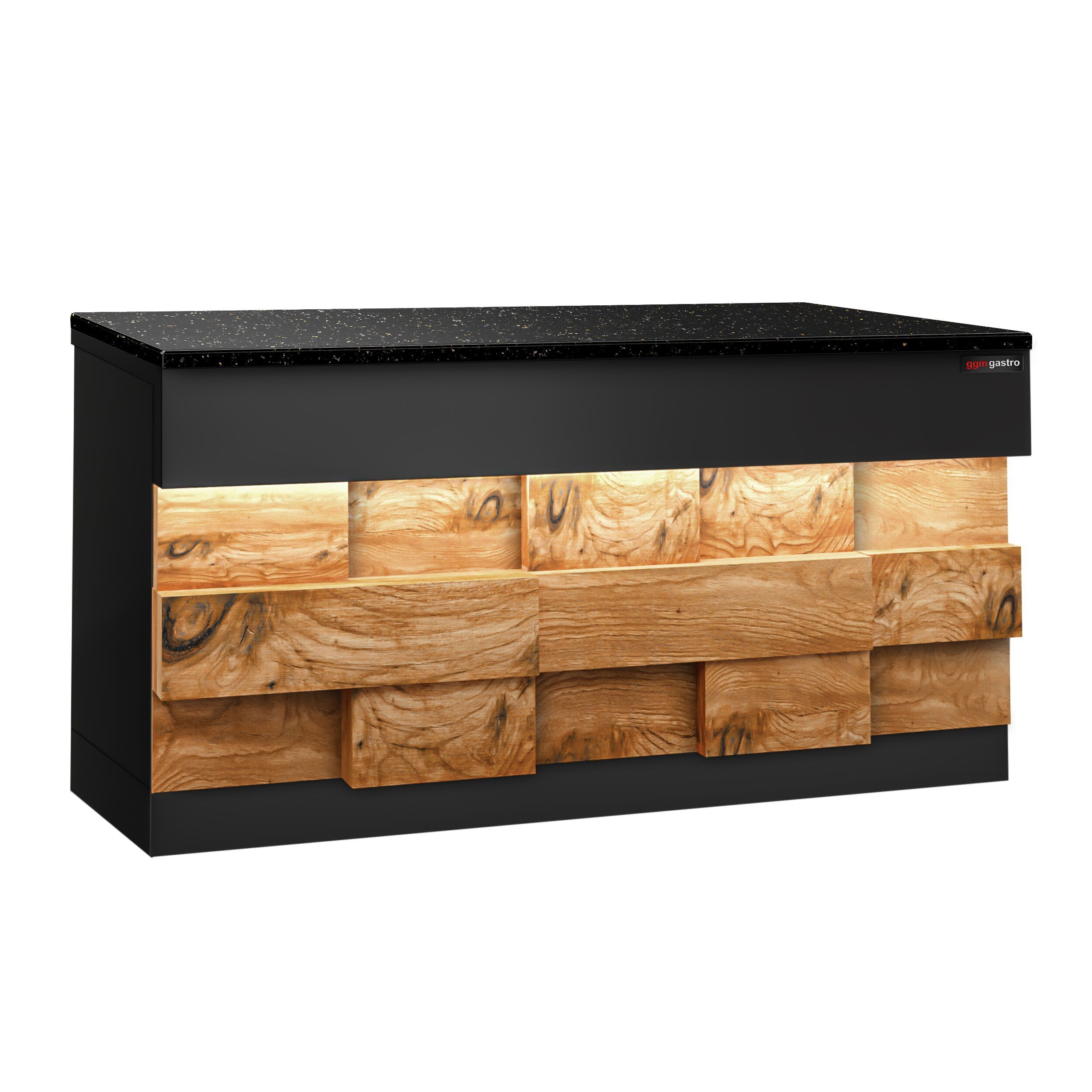 Table de caisse TORONTO – 1800 mm – façade en bois – plan de travail en granit Noir