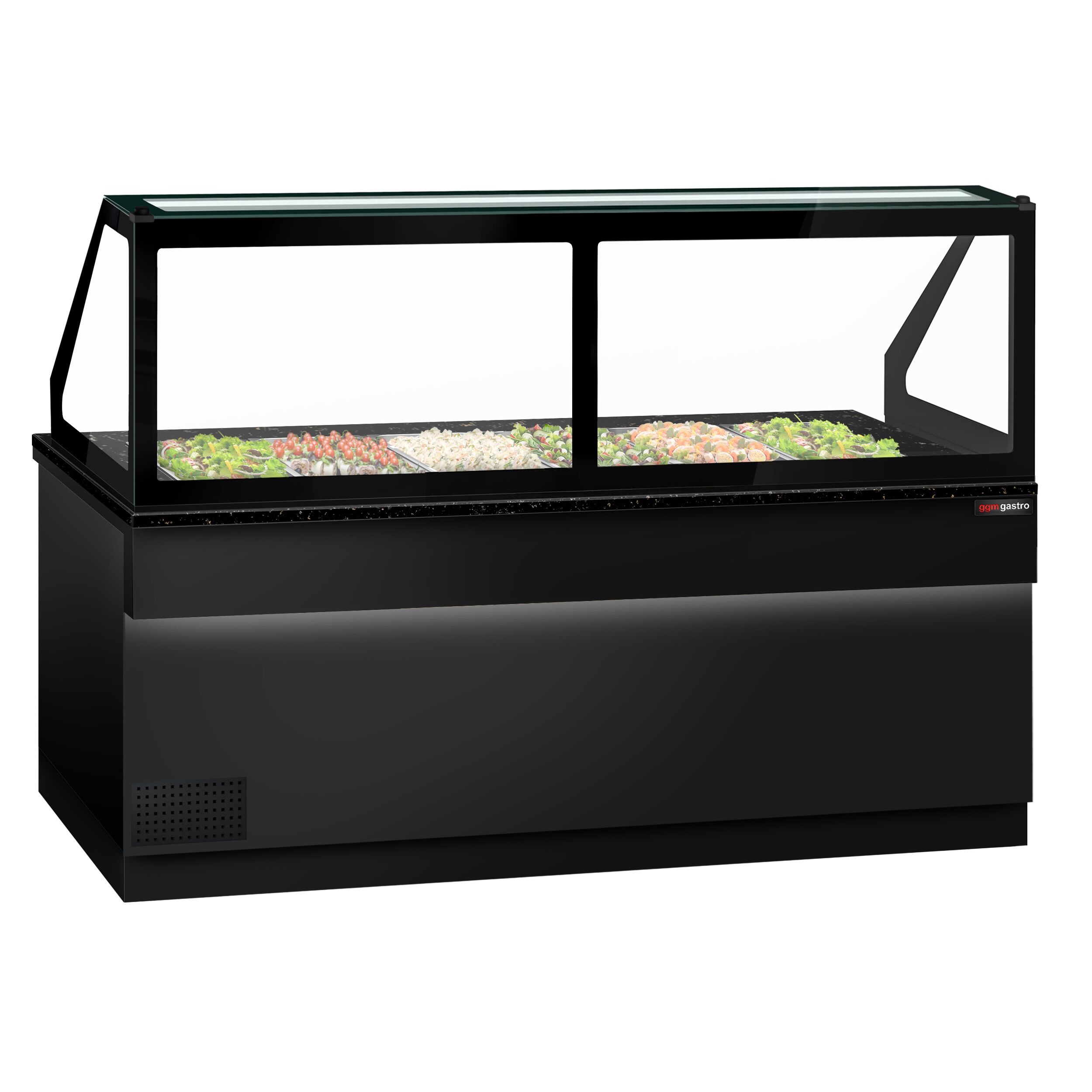 Saladette réfrigérée TORONTO - 2550 mm - Façade noire - 4 portes - Pour 6x GN 1/1 - Plateau de travail en granit noir