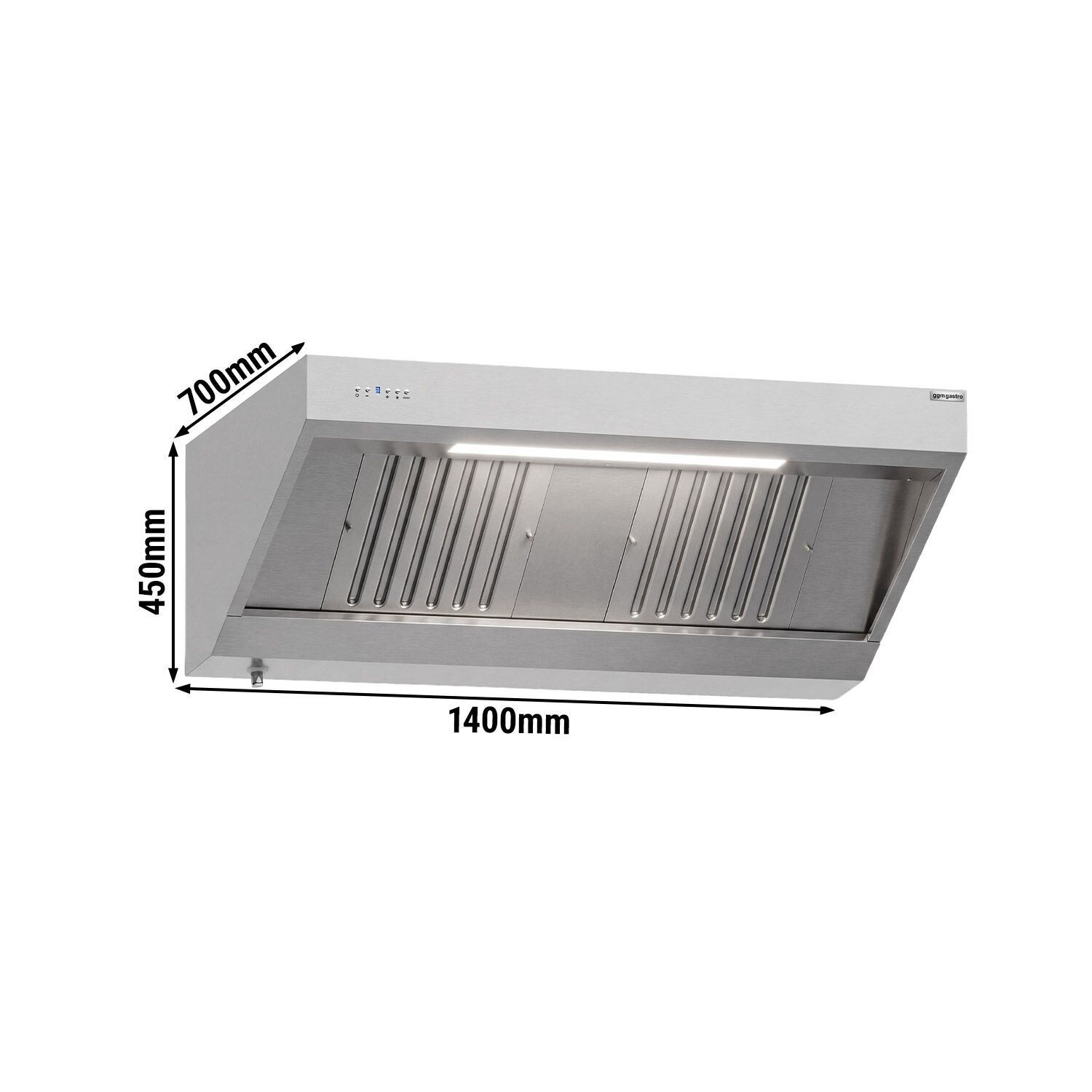 Hotte murale avec moteur – 1400 mm – avec régulateur, filtre et lampe