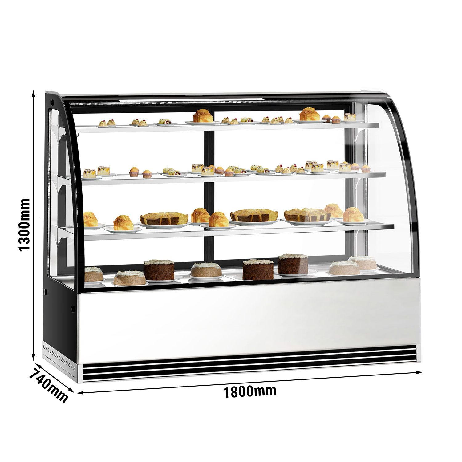 Vitrine de comptoir réfrigérée - 633L - 1800mm - Double vitrage - avec 3 étagères en verre - portes coulissantes vitrées arrière - pour pâtisseries - Pour FR