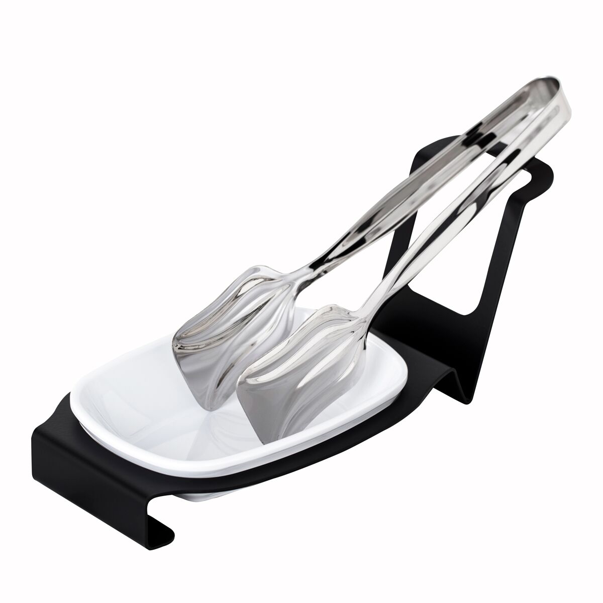 (3 Stück) Löffelablage - Oval - Schwarz - Edelstahl