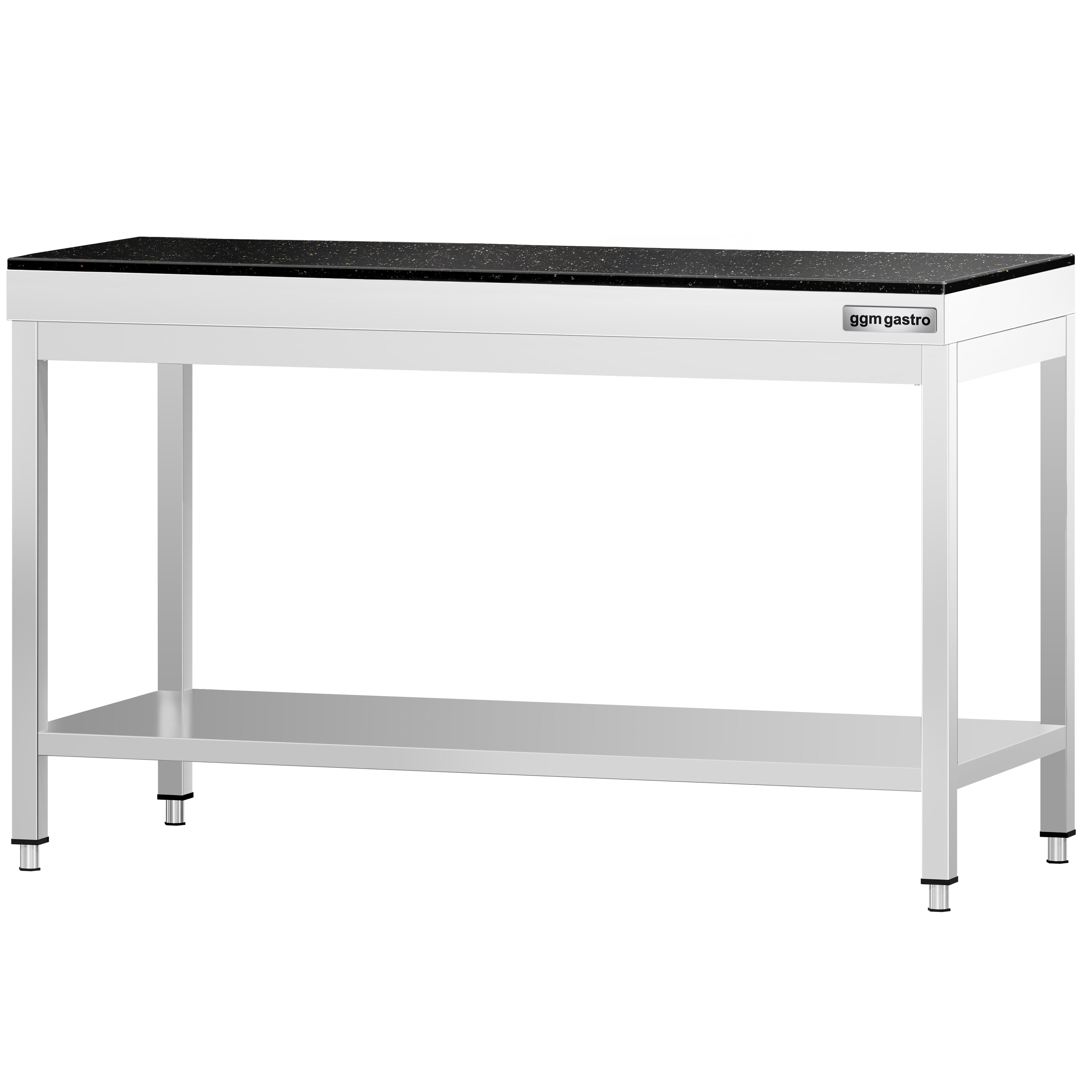 Table de travail inox PREMIUM - 1400 x 600 mm - avec tablette inférieure - incl. Plan de travail en Granit
