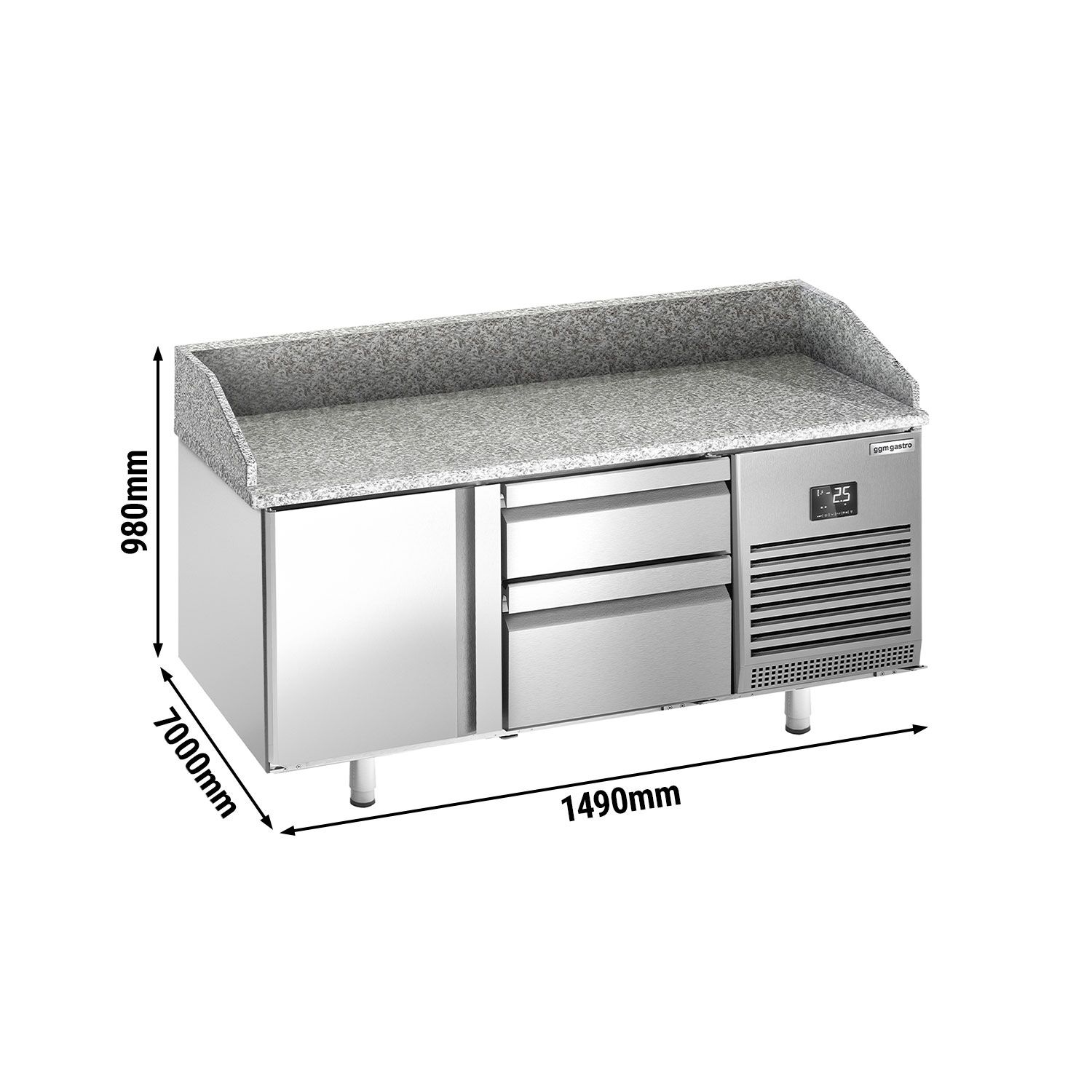 Table réfrigérée à pizza Premium PLUS - 1490 x 700 mm - avec 1 porte et 2 tiroirs