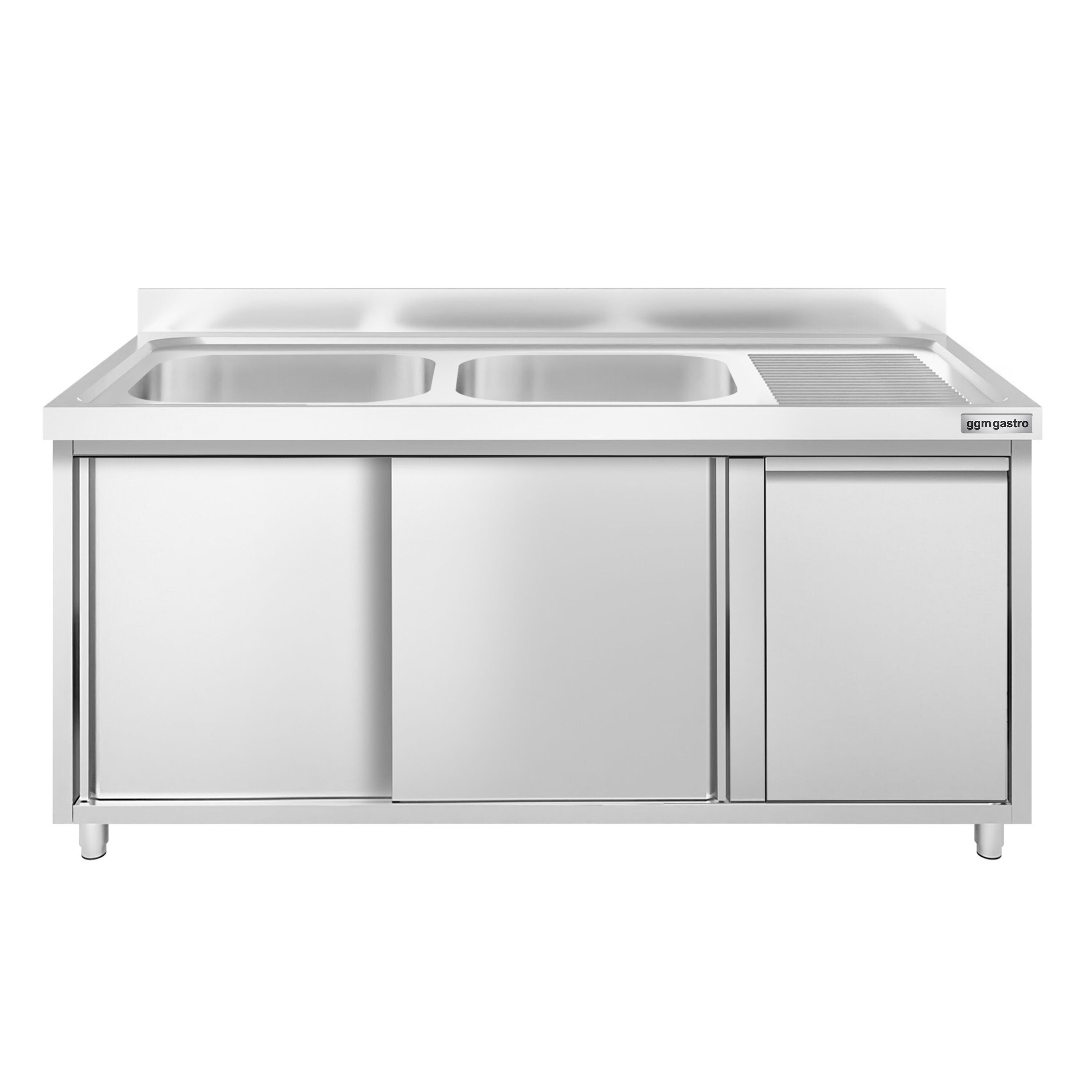 Meuble plonge PREMIUM - 1400x600mm - avec poubelle intégrée et 2 bacs à gauche