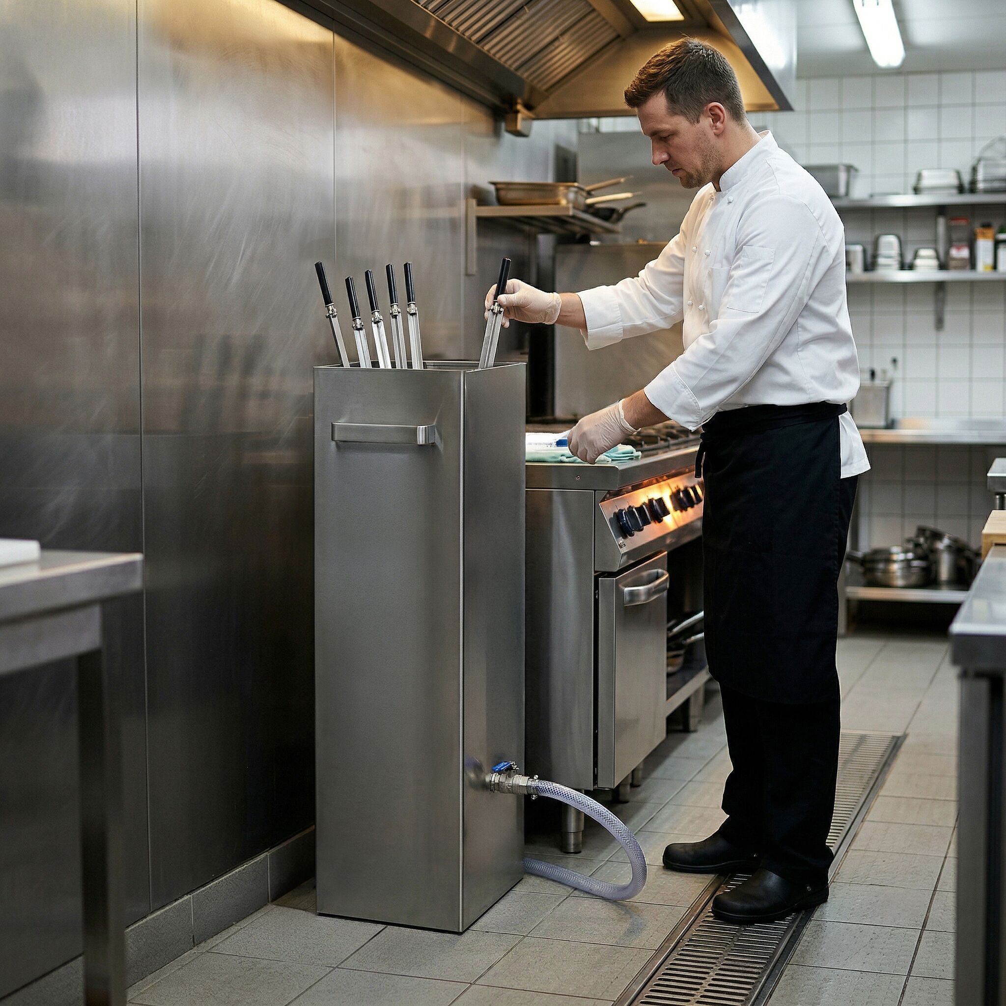 Cleaning Tank for Chicken Rotisserie Skewers - 300x300x990mm - Stainless Steel