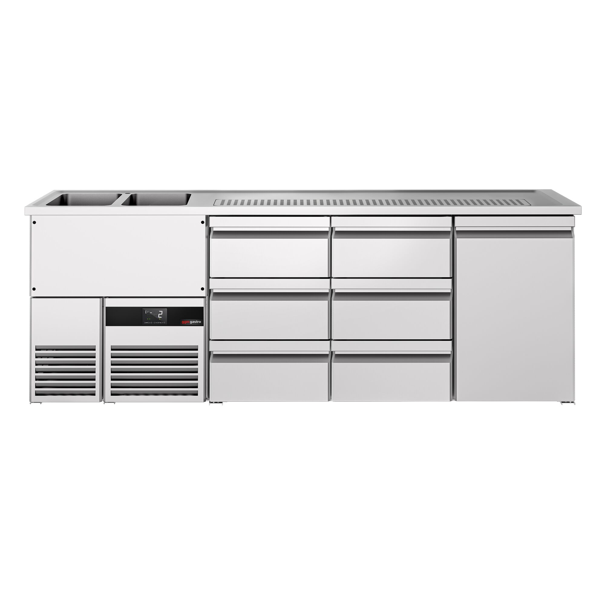 Comptoir de bar réfrigéré PREMIUM - 2500x700mm - 1 porte & 6 tiroirs
