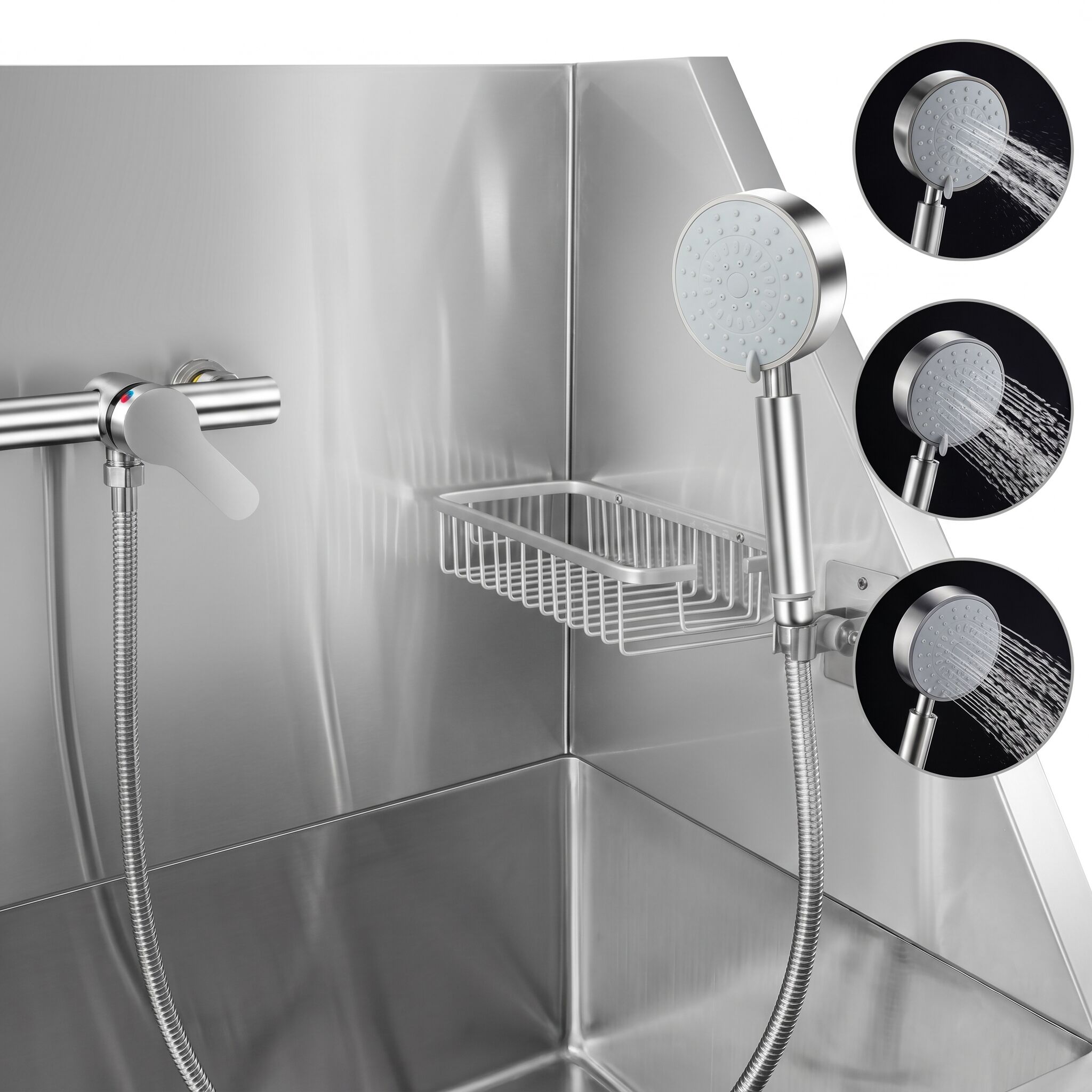 Baignoire pour chien - avec rampe, douchette de plonge & grille de sol amovible