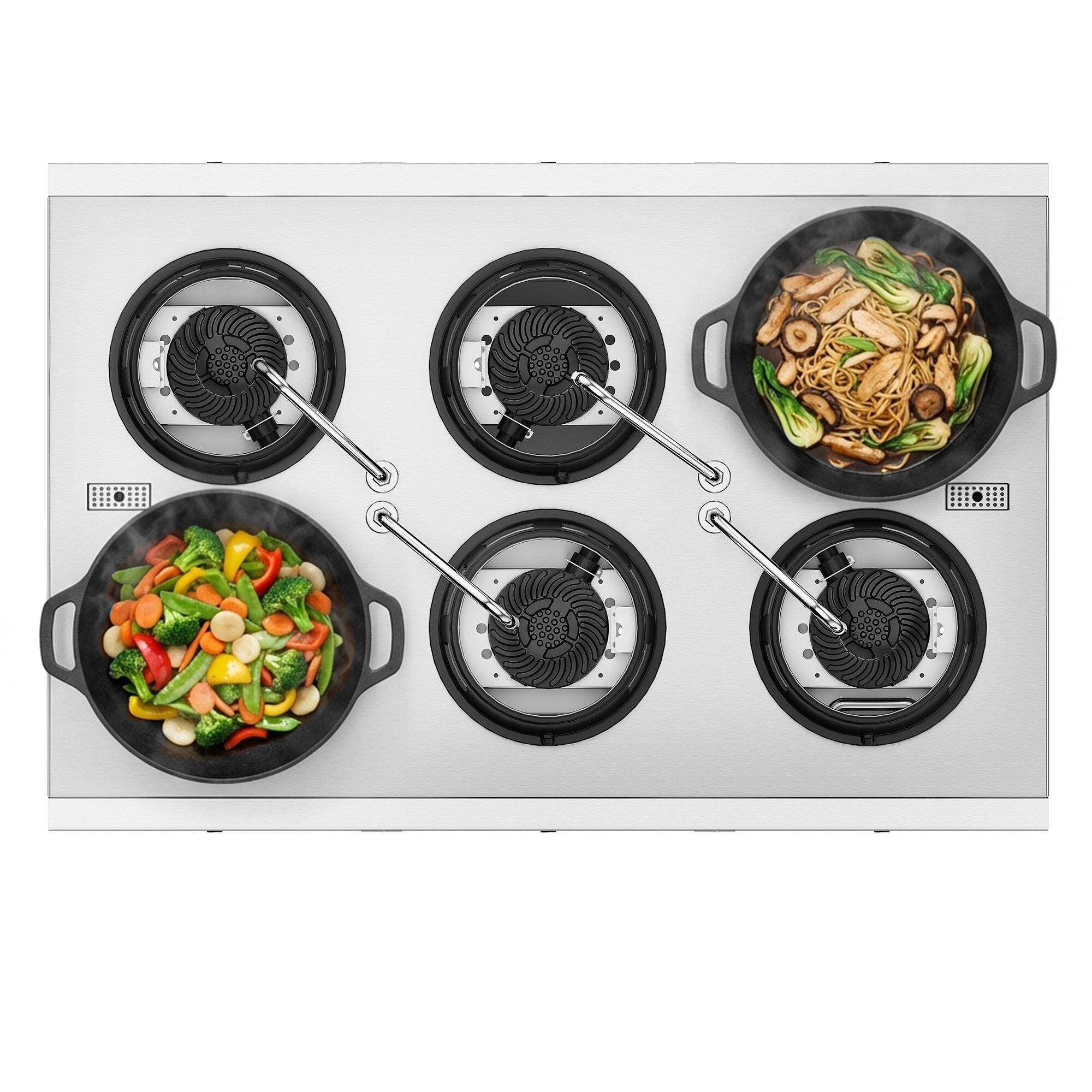 Cuisinière Wok à Gaz en Îlot - 90 kW - 6 Brûleurs - incl. 4 Robinets