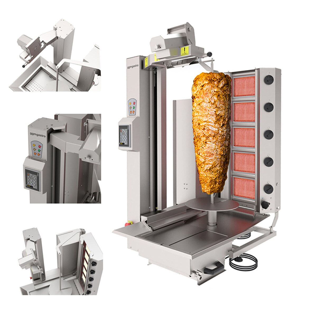 Gas Automatic Doner Kebab Grill - 5 Burner - up to 120kg - 13.3kW - Countertop - incl. 1 skewer & drip tray