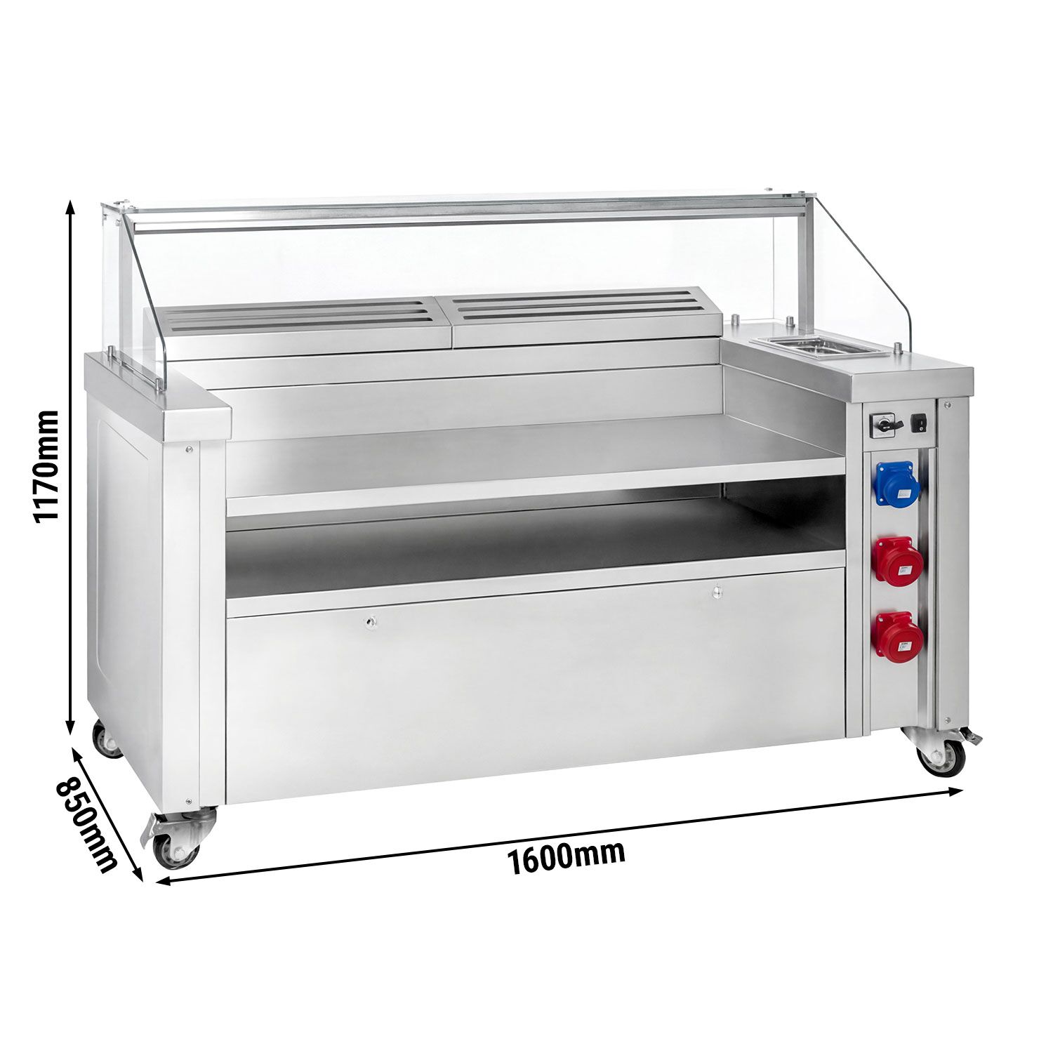 Station de cuisson mobile - 1600 x 850 mm - Hauteur : 1170 mm