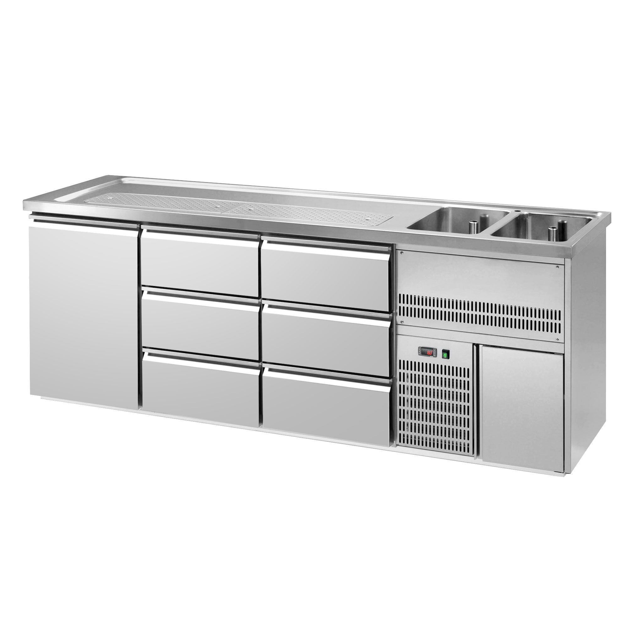 Comptoir de bar réfrigéré Premium PLUS - 2500x700mm - 1 porte & 6 tiroirs