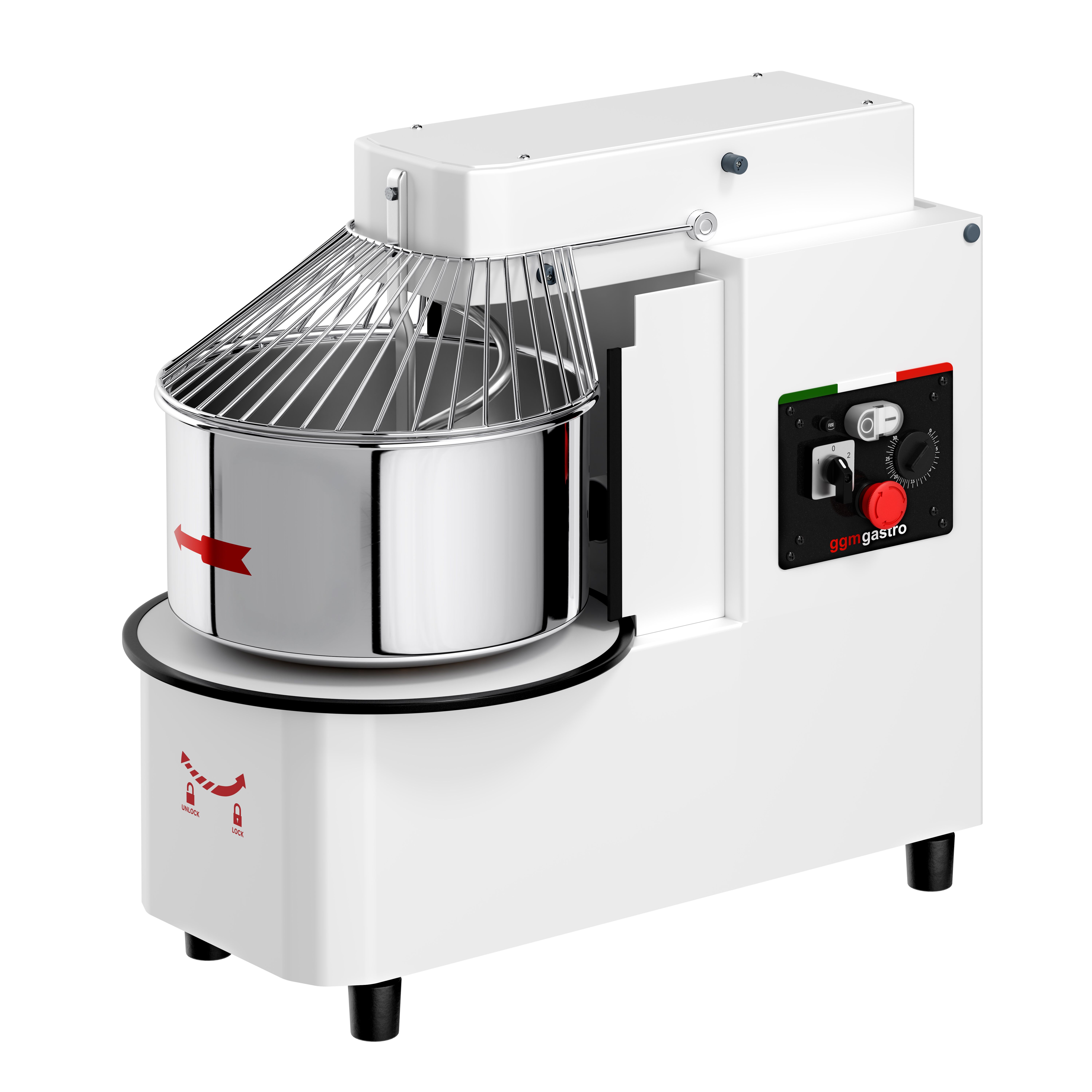 Pétrin à Pâte / Pétrin à spirale - 22 Litres / 18 kg - 2 Vitesses - Cuve Amovible & Tête Relevable - Fonction Minuterie