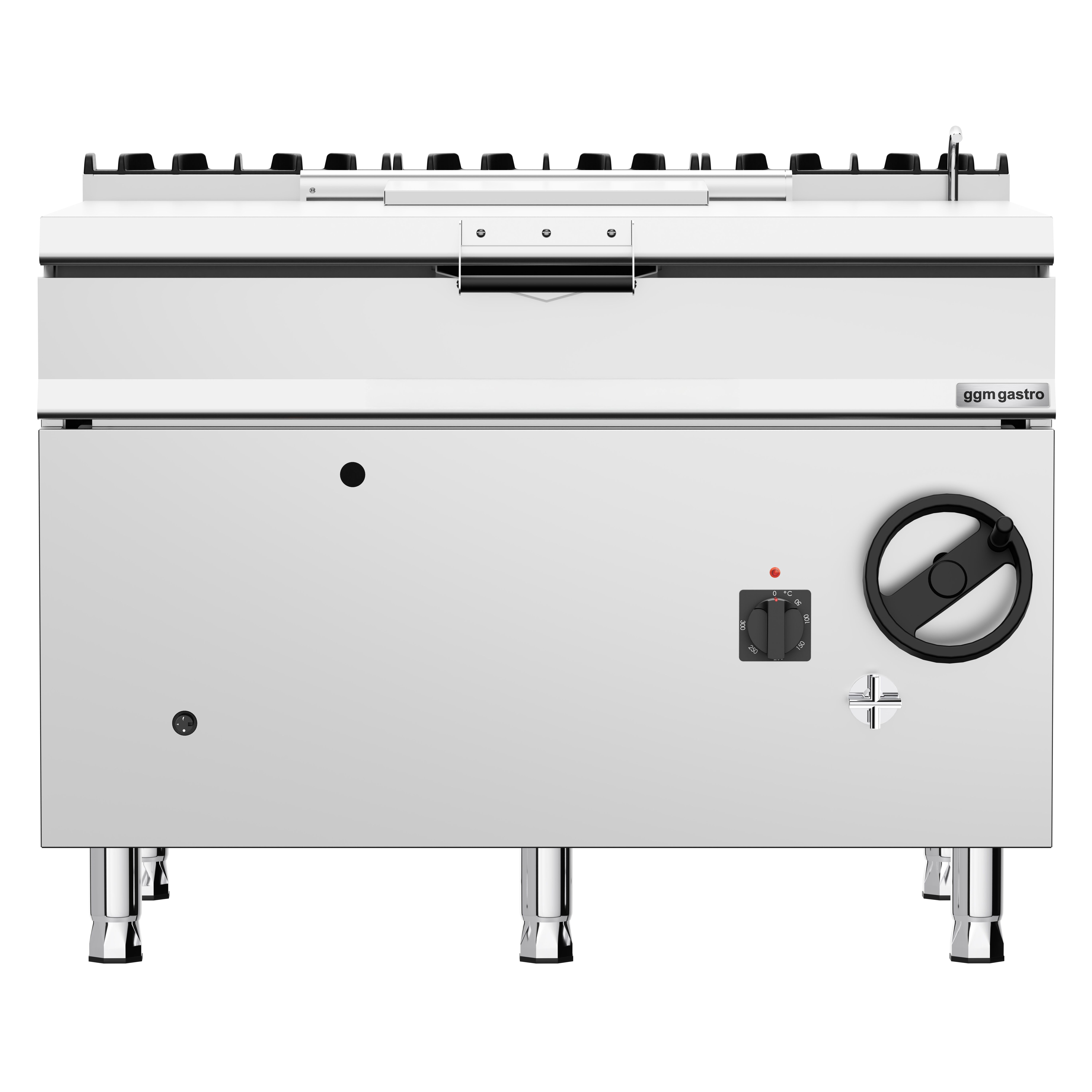 Sauteuse basculante à gaz – 120 litres – 30 kW – avec volant manuel et raccordement d’eau