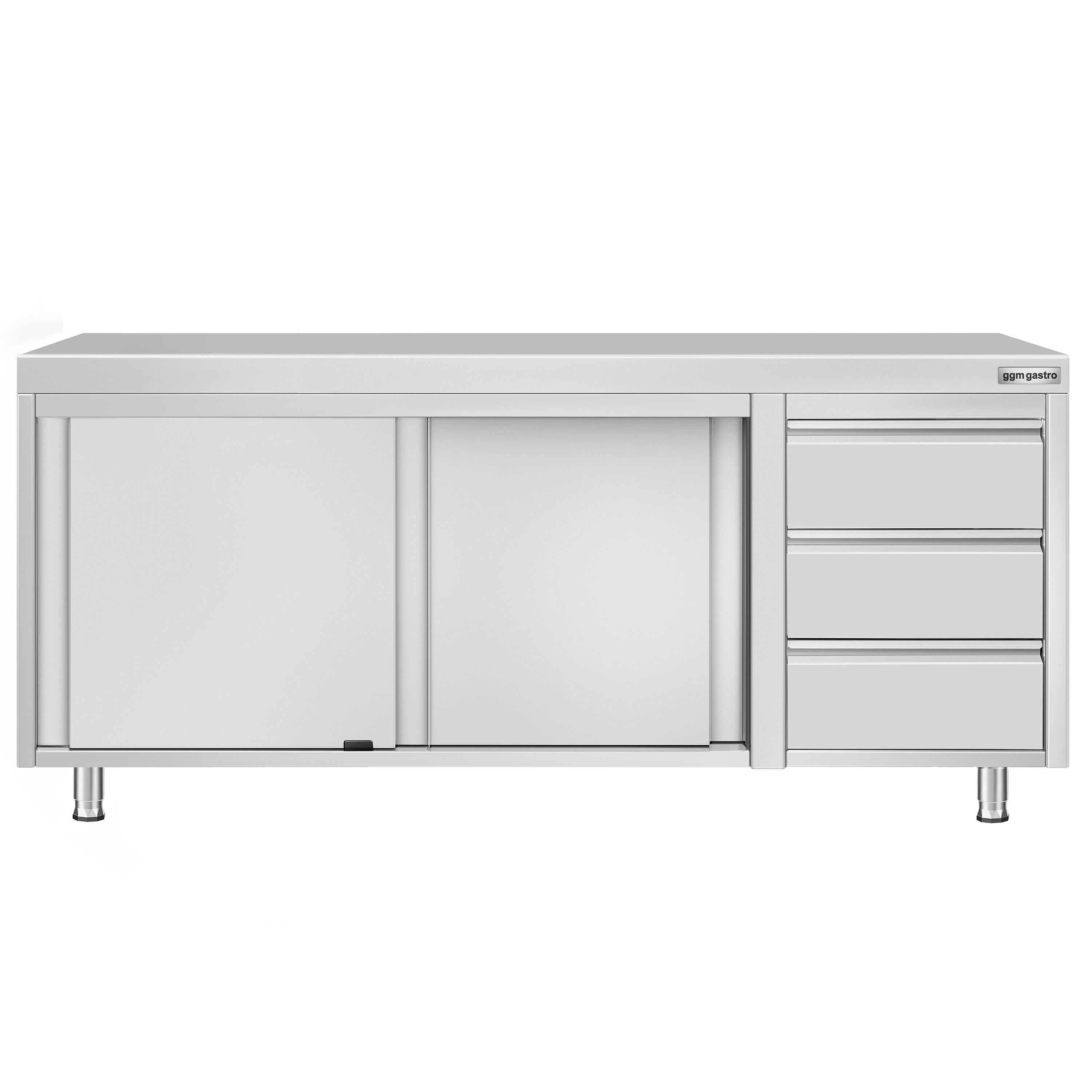 Table armoire en acier inoxydable ECO - 2000x700mm - avec 3 tiroirs à droite et portes coulissantes