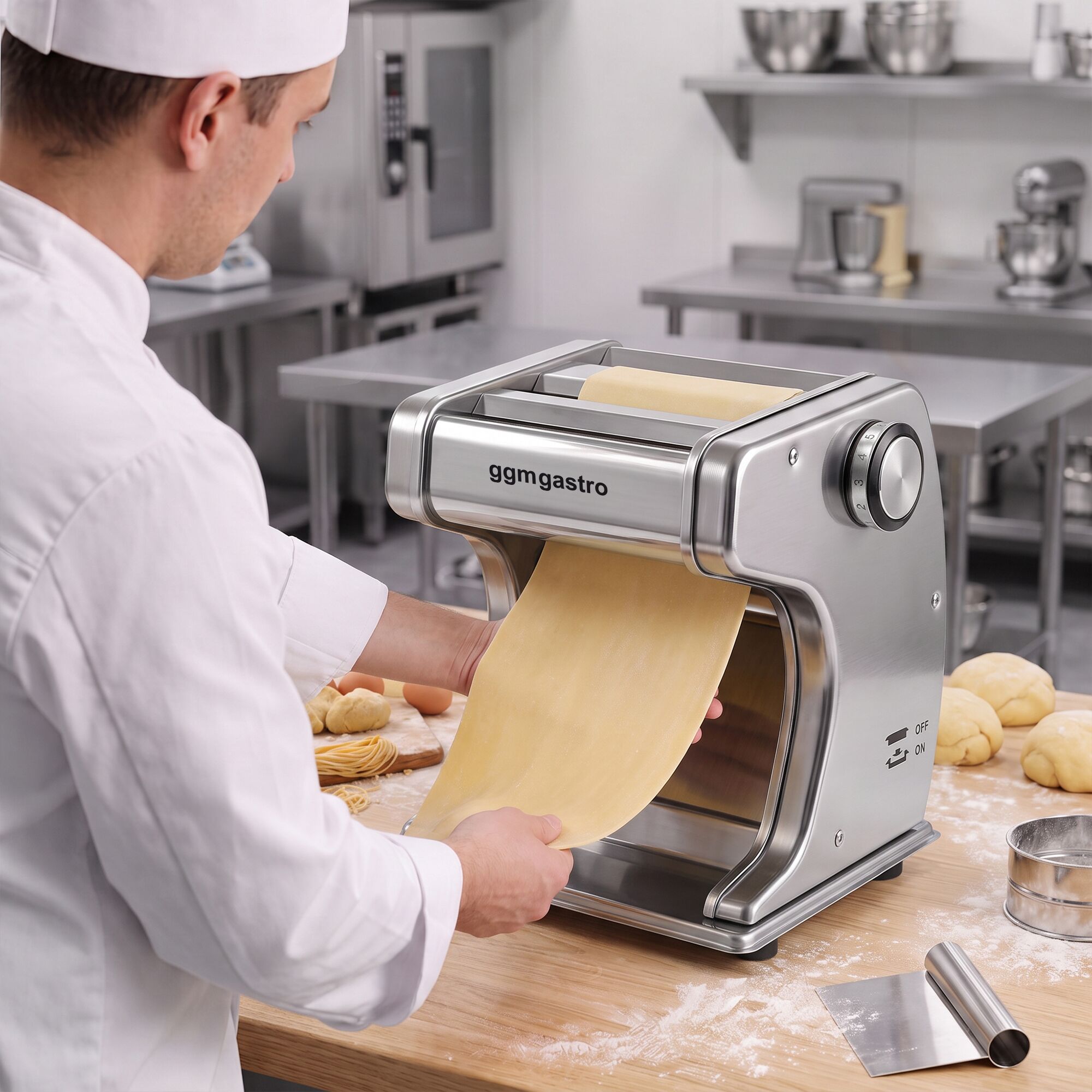 Commercial Electric Pasta Machine – Stainless Steel – 7-Level Dough Thickness Adjustment