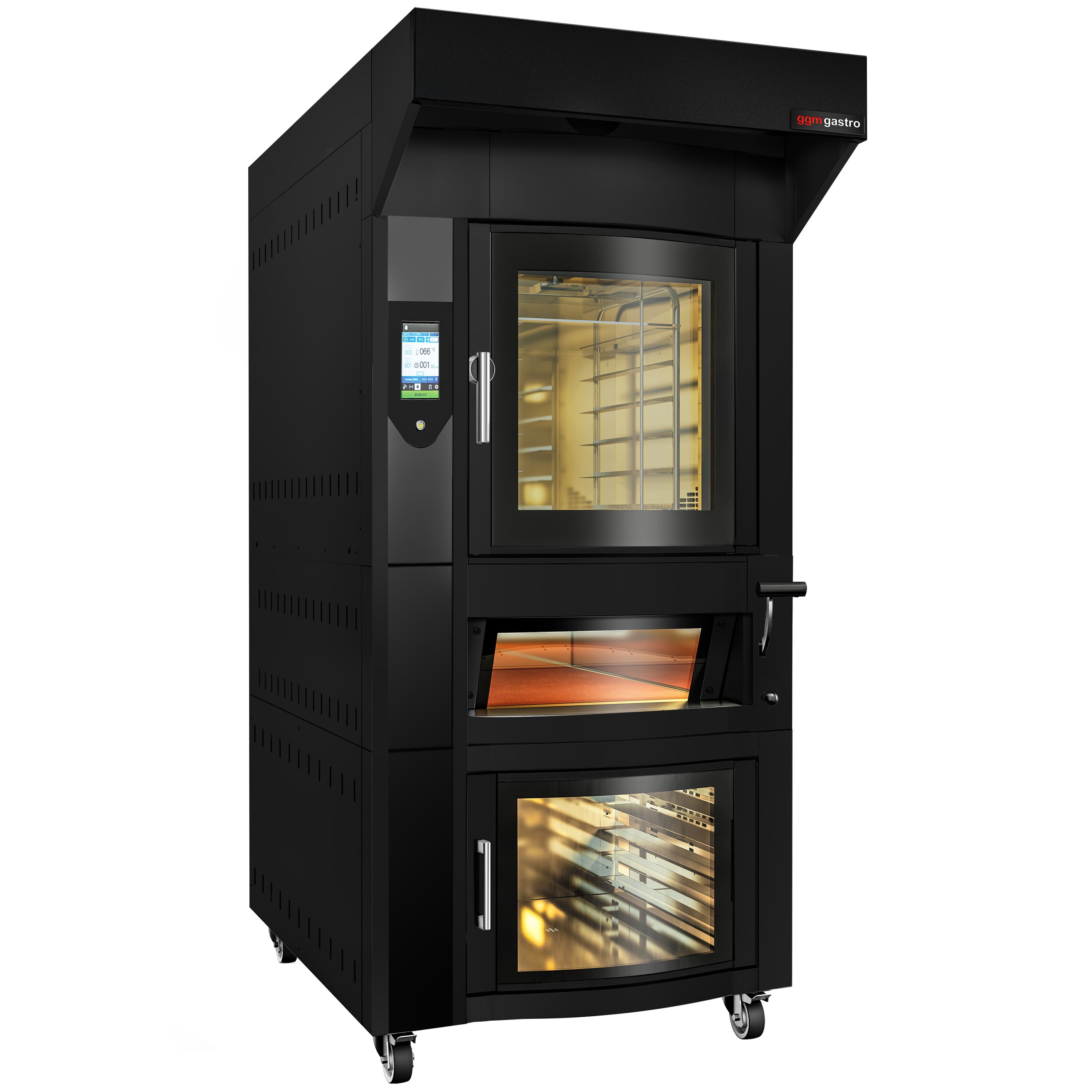 Four à convection rotatif électrique pour boulangerie avec fonction vapeur - écran tactile - 6x EN 600x400 - incl. four à pizza, hotte & étuve