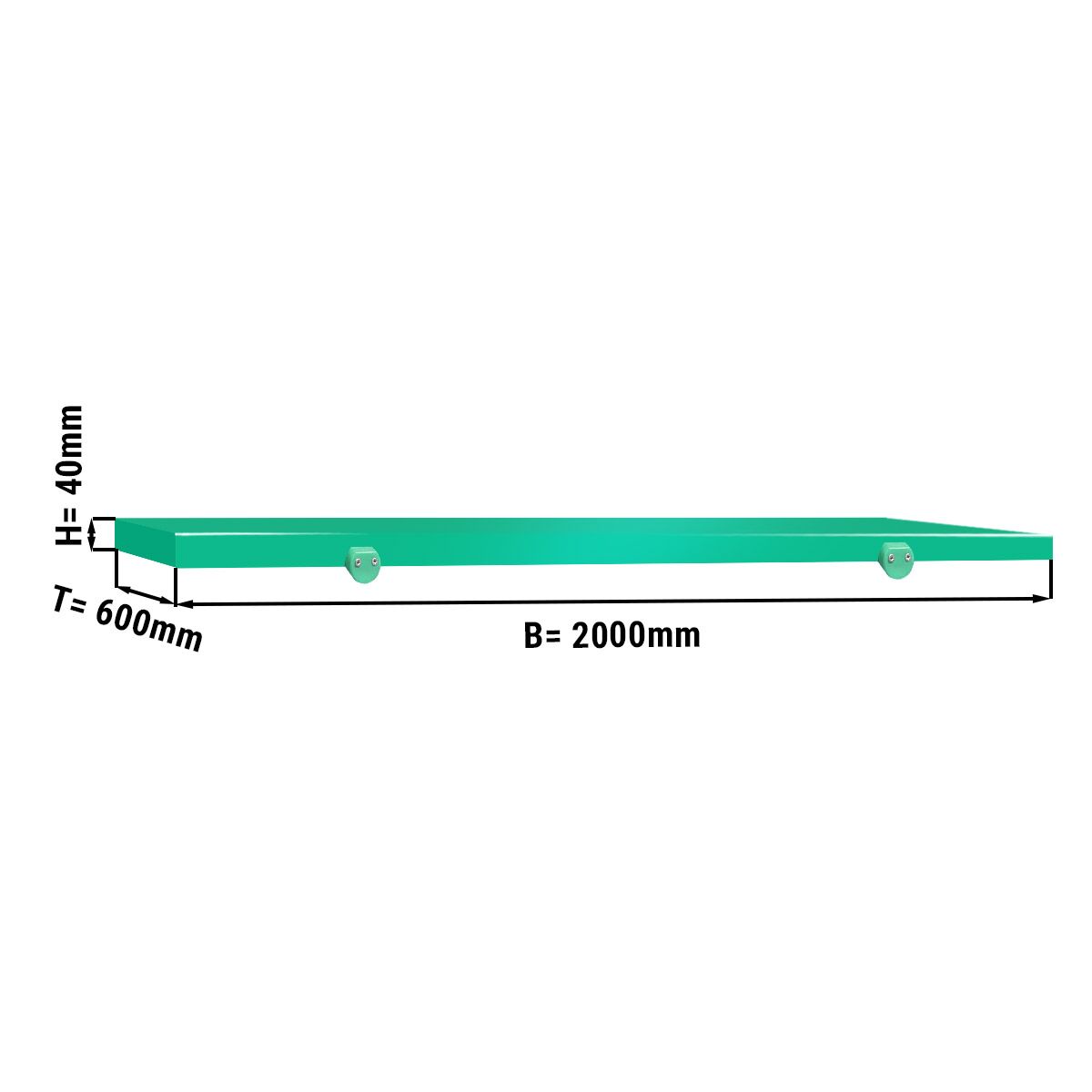 Chopping Board for Prep Table - 2000x600mm - Thickness: 40mm - HACCP-Compliant - HDPE (PE500) - Green