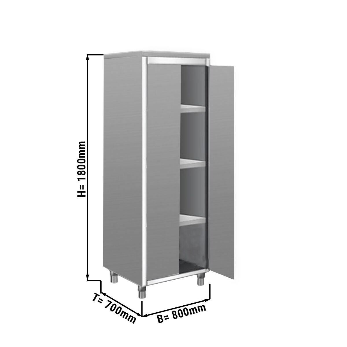 Armoire de travail en inox ECO - 800x700mm - 2 portes battantes - Hauteur: 1800mm