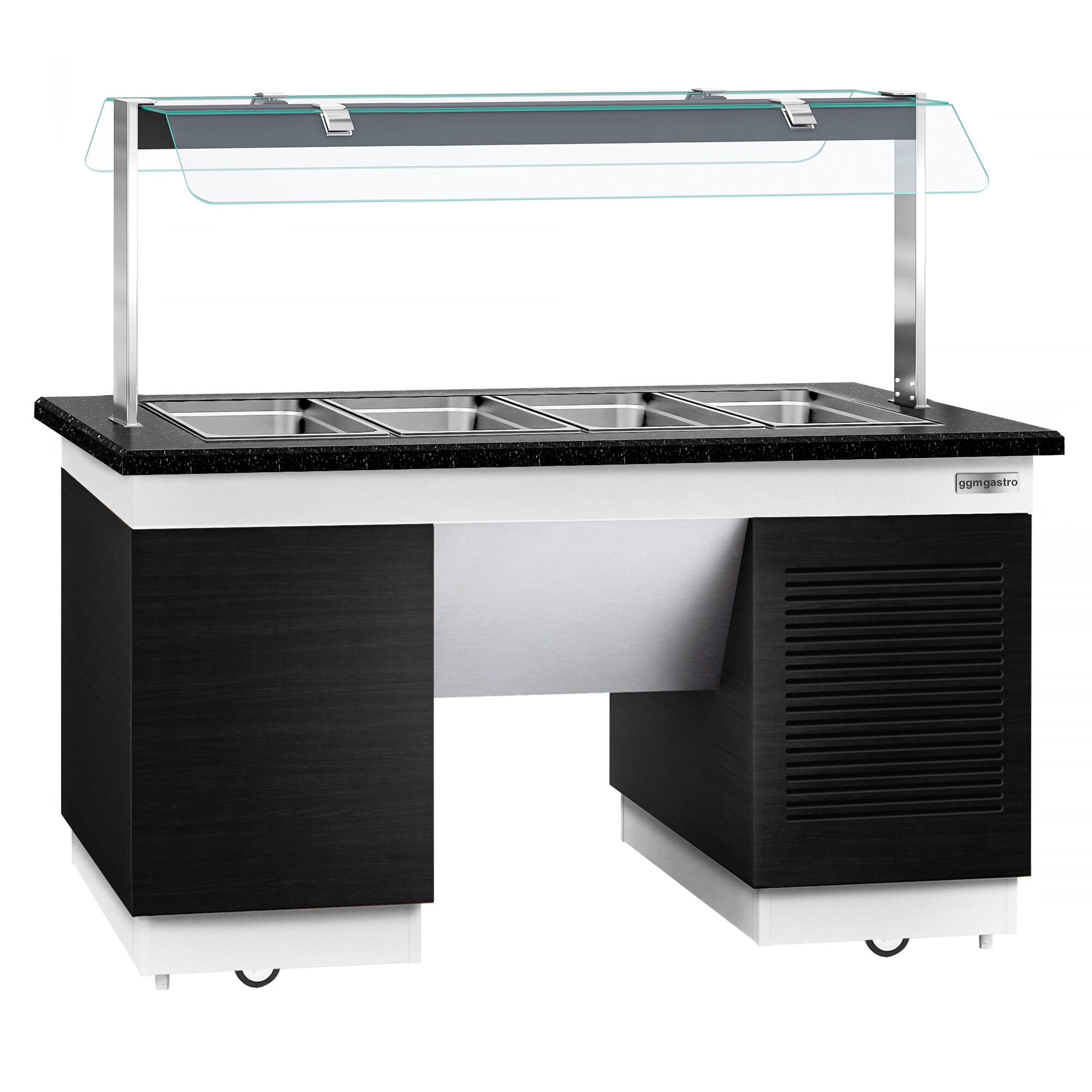 Buffet réfrigéré DUBLIN - 1600mm - avec cuve réfrigérée - sur roulettes - pour 4x GN 1/1 - Noir