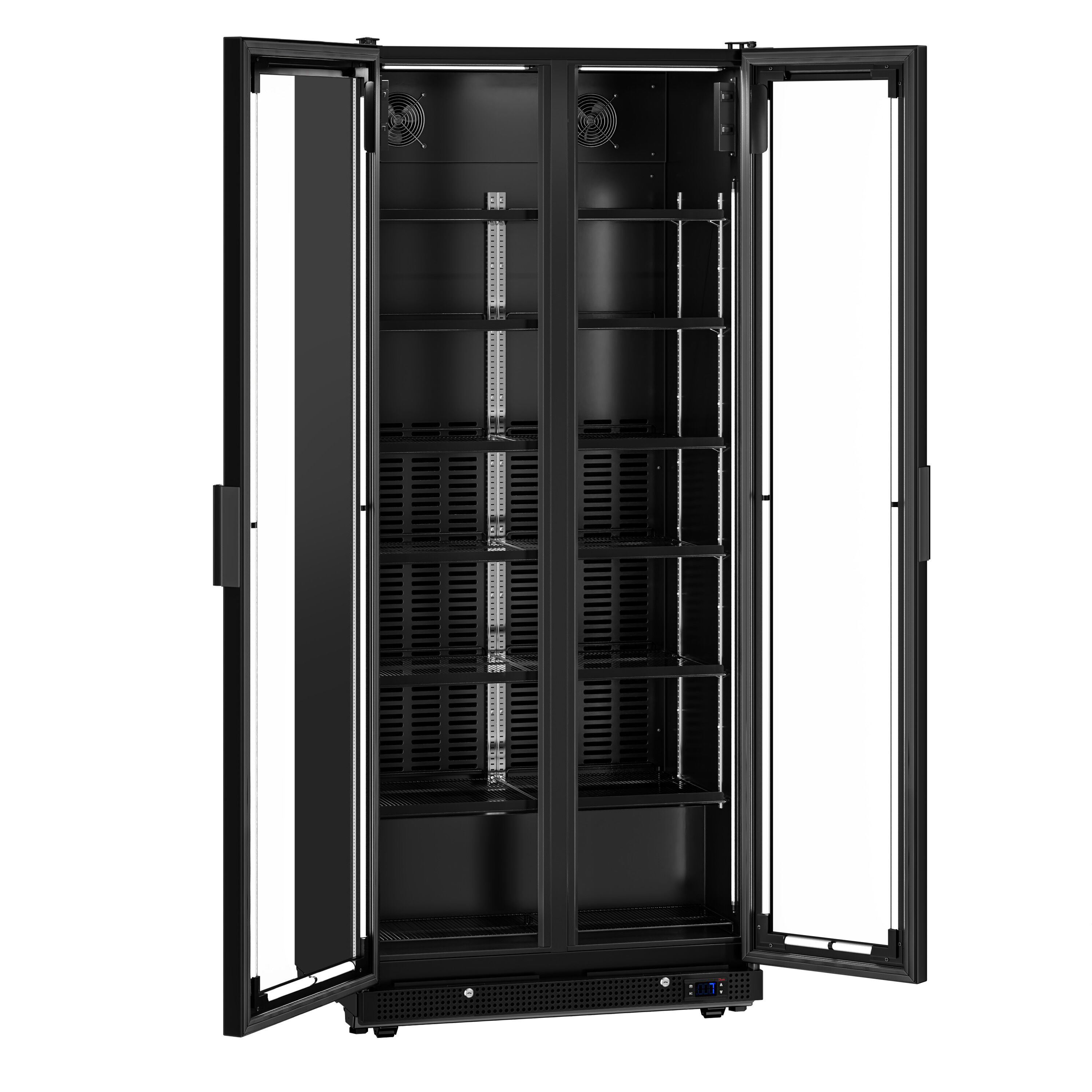 Vitrine réfrigérée à boissons - 900mm - 898 L - porte vitrée sans cadre - 2 portes vitrées - éclairage LED - affichage digital de la température - Noir - 0 à +7 °C