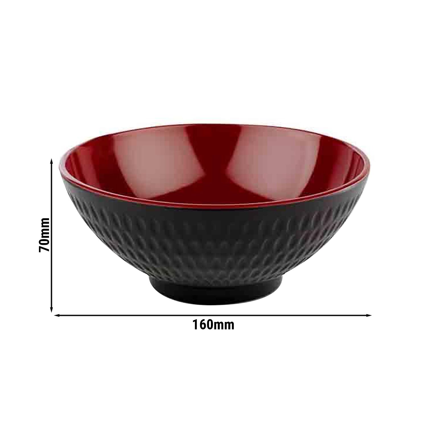 (6 pcs) Coupe - ASIA PLUS - Mélamine - 600ml - carré - 160x160mm - Profondeur : 70mm - Noir/Rouge
