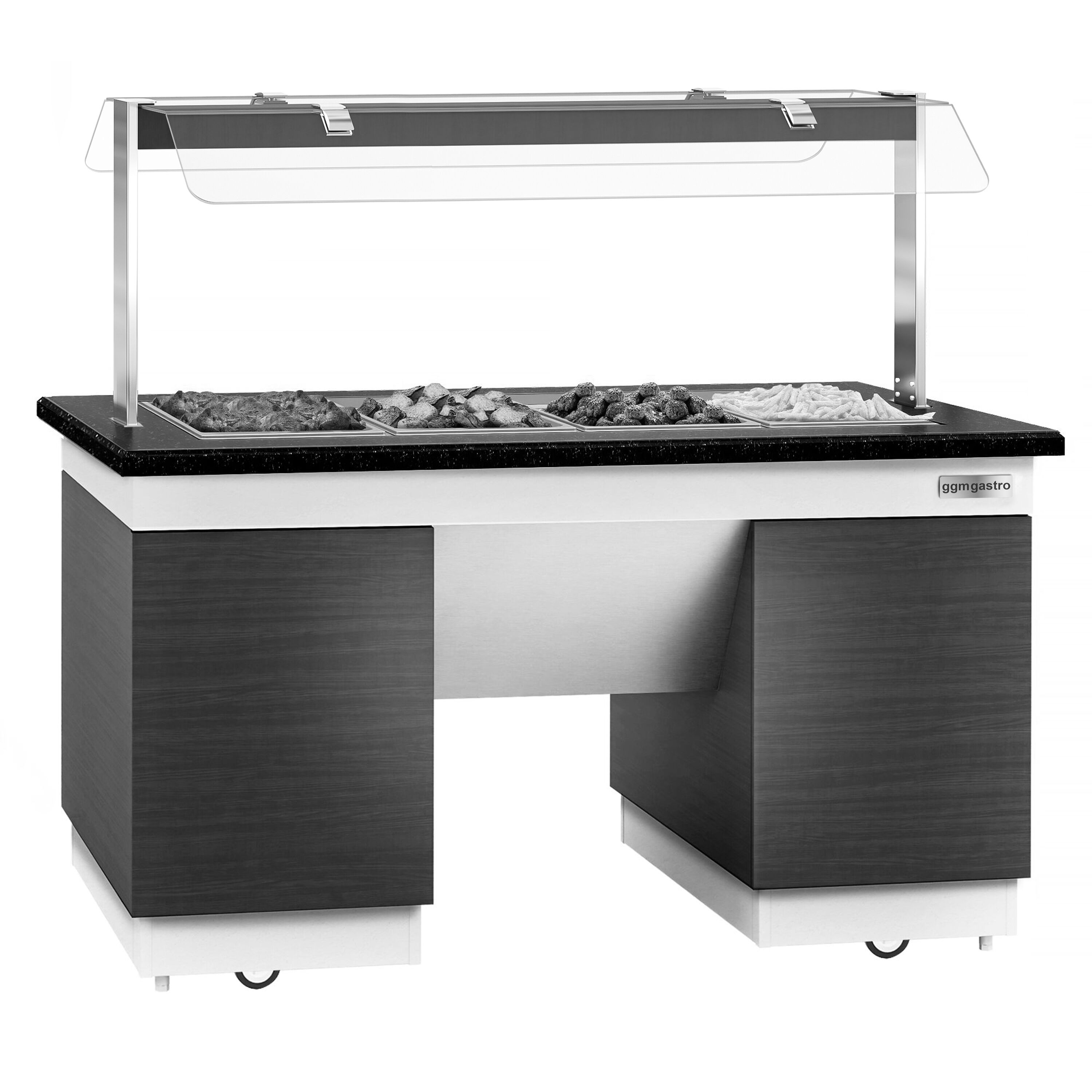 Buffet chaud DUBLIN - 1600mm - avec bain-marie - sur roulettes - pour 4x GN 1/1