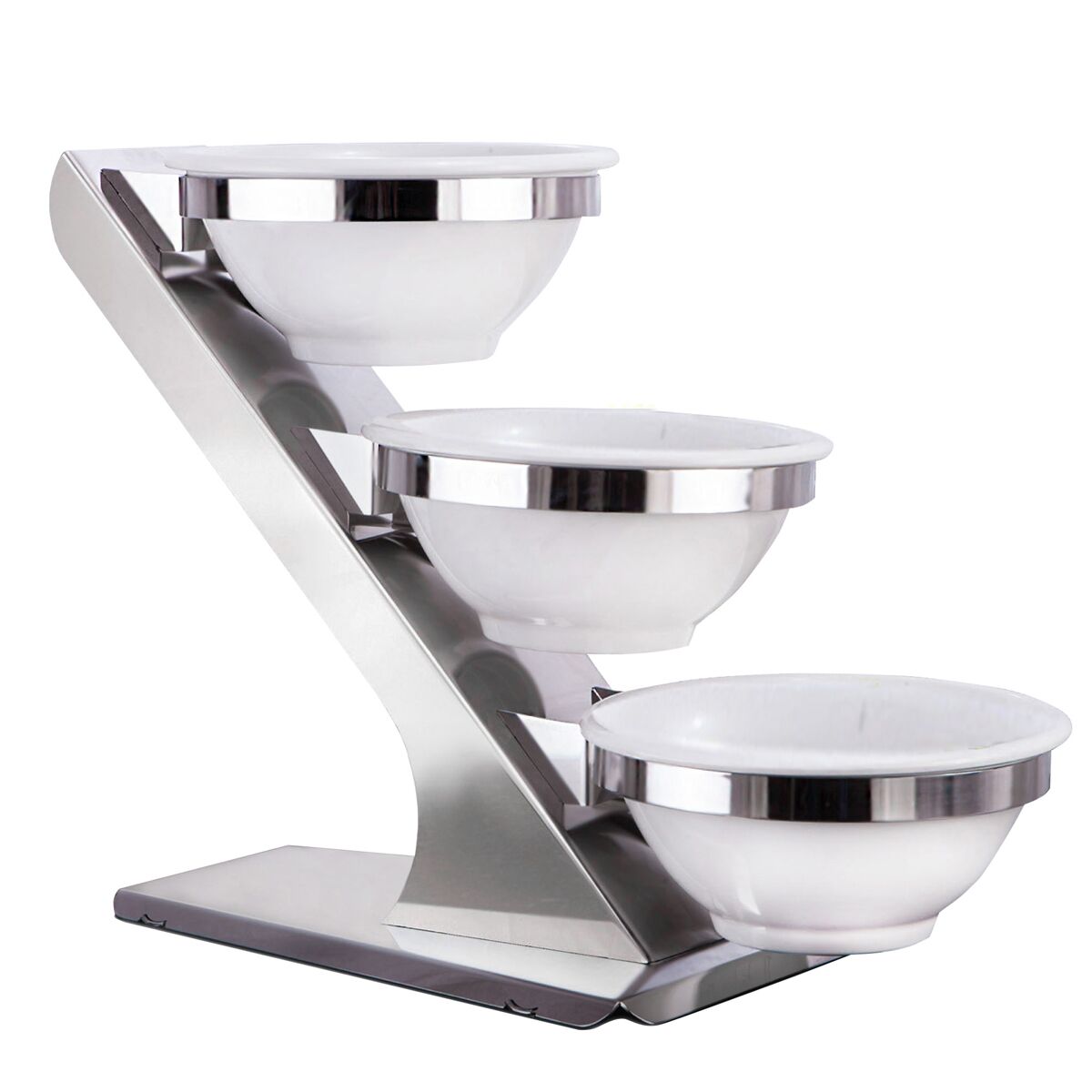 Support buffet - Set de 3 pièces - Chrome - Ø 280mm - incl. 3 Coupes en mélamine Ø 280mm