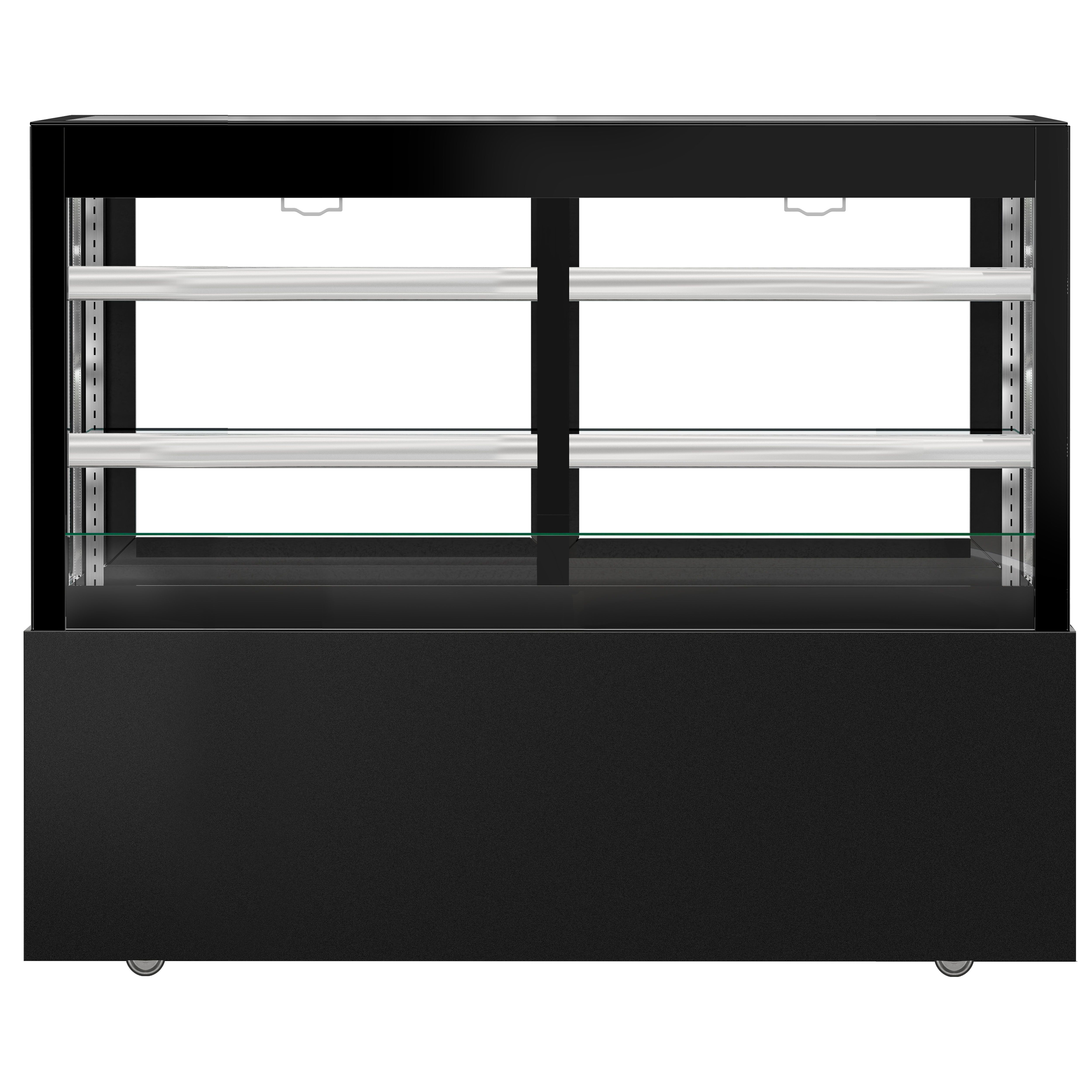 Vitrine à pâtisserie réfrigérée MADRID Self-Service - 530L - 1500mm - Double vitrage - avec 2 étagères en verre - portes coulissantes arrière - avec rideau de nuit - Noir mat