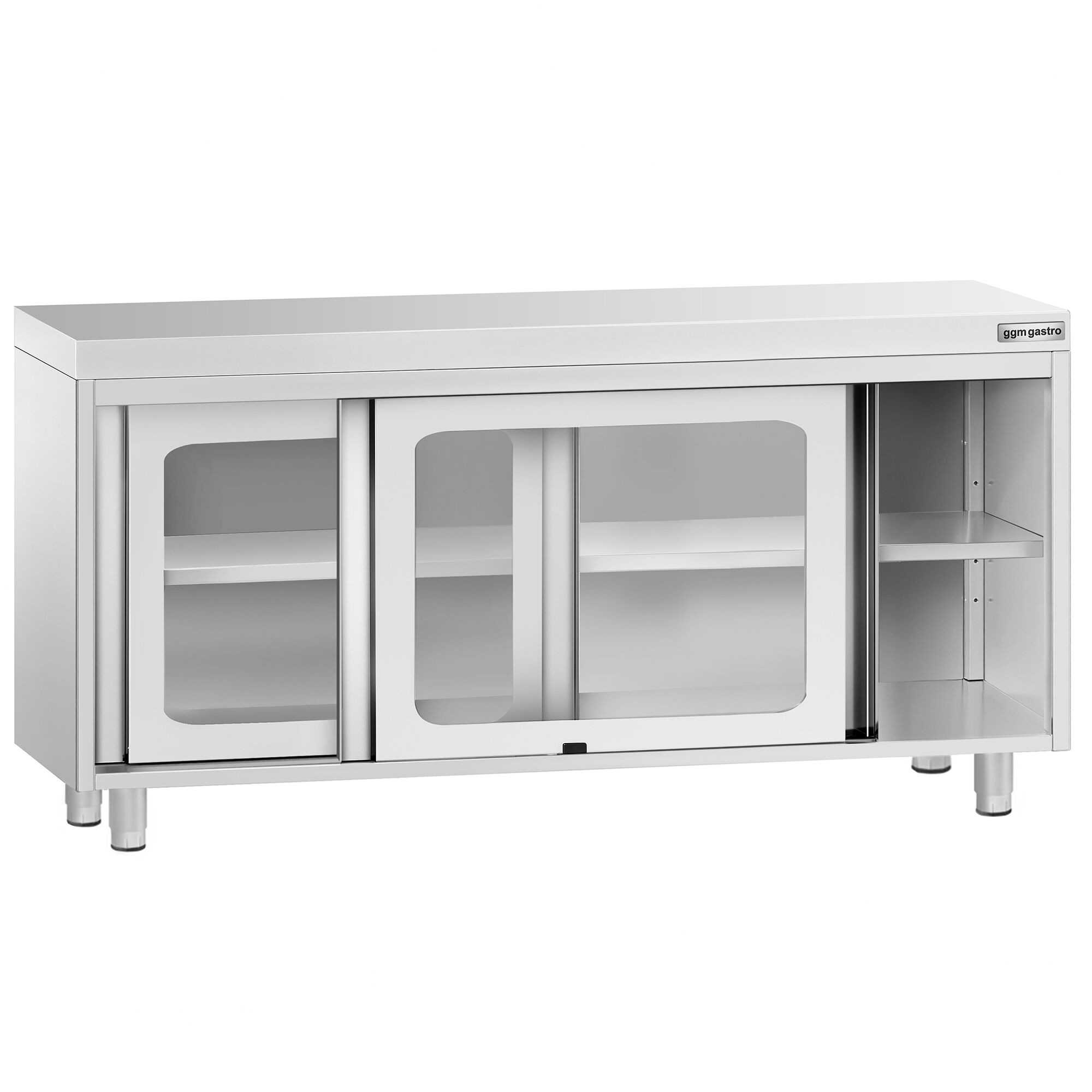 Table armoire en acier inoxydable PREMIUM - 1600x600mm - avec portes coulissantes vitrées